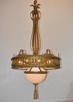 Bronze Neoclassic Style Nine-Light Chandelier, 32" Diameter