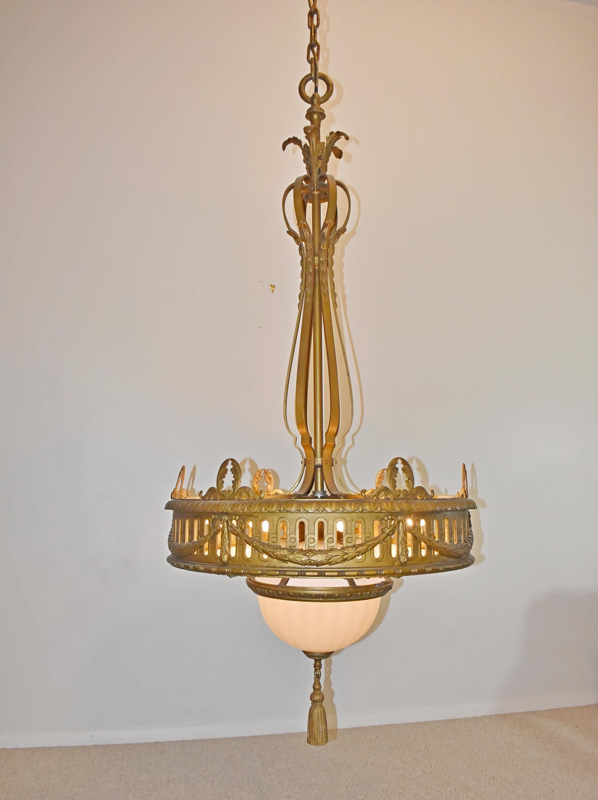 20th Century Bronze Neoclassic Style Nine-Light Chandelier For Sale