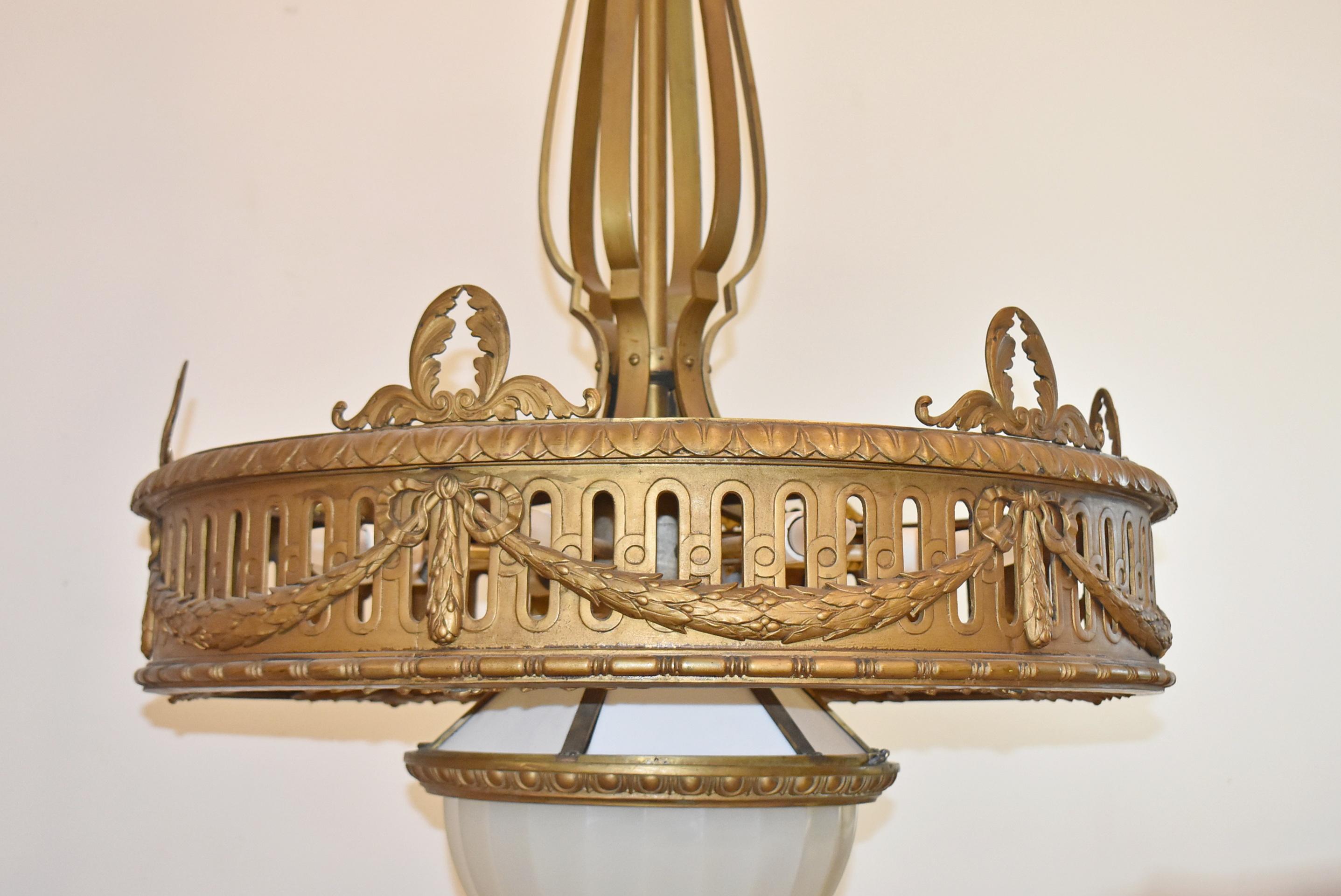 Bronze Neoclassic Style Nine-Light Chandelier For Sale 2