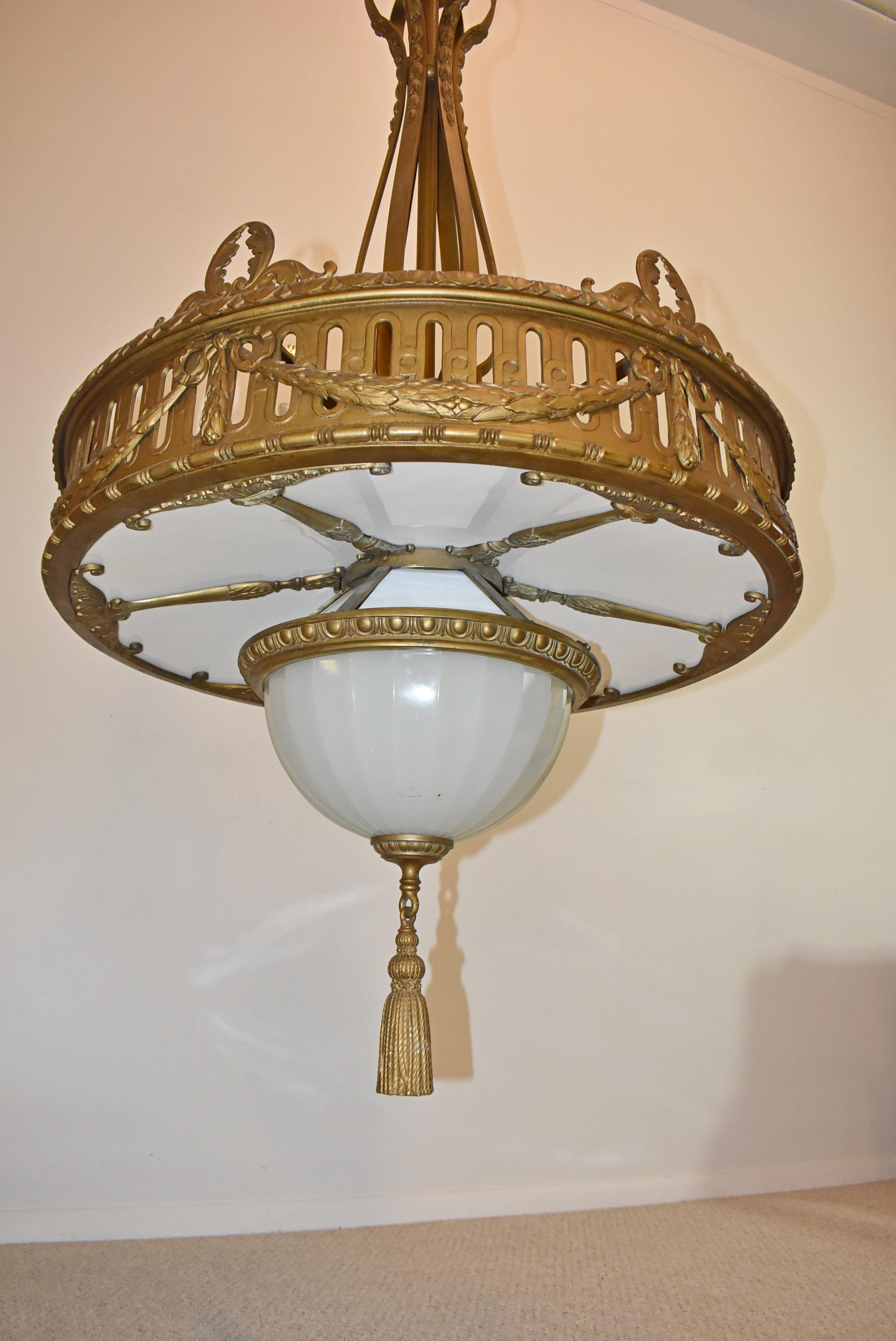 Bronze Neoclassic Style Nine-Light Chandelier For Sale 4