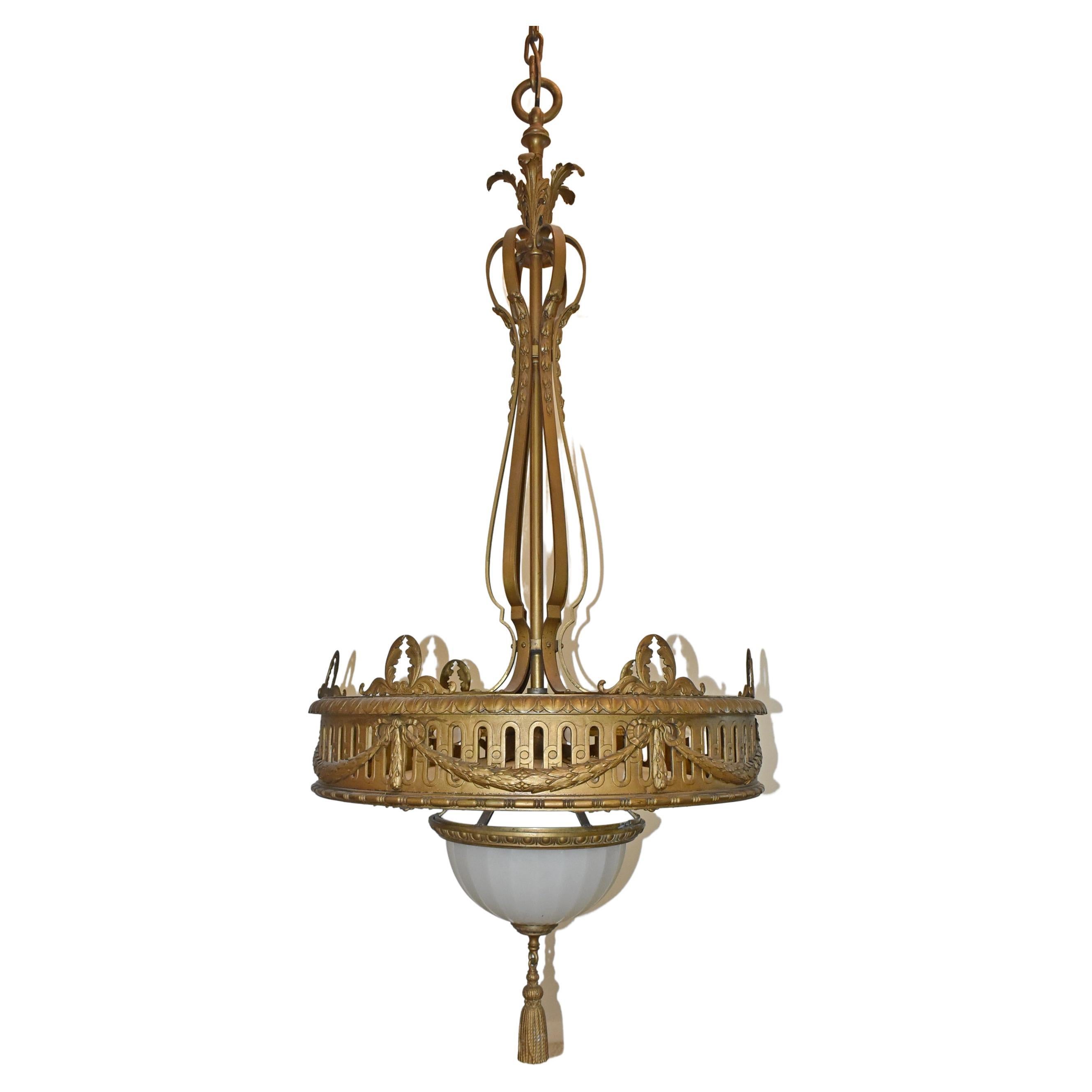 Bronze Neoclassic Style Nine-Light Chandelier For Sale
