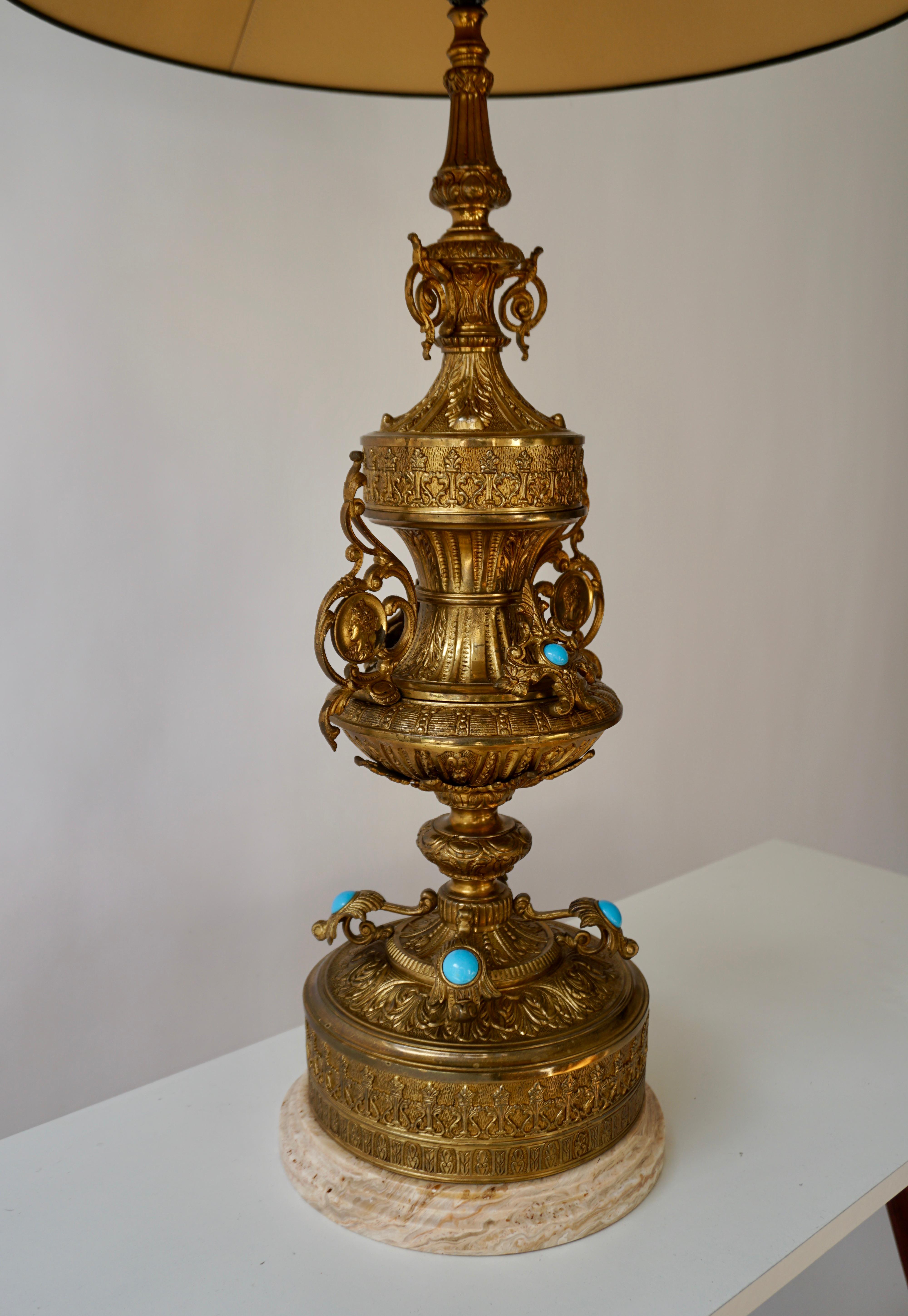 Italian Bronze Neoclassical Lamp with Lapis Lazuli Accents For Sale