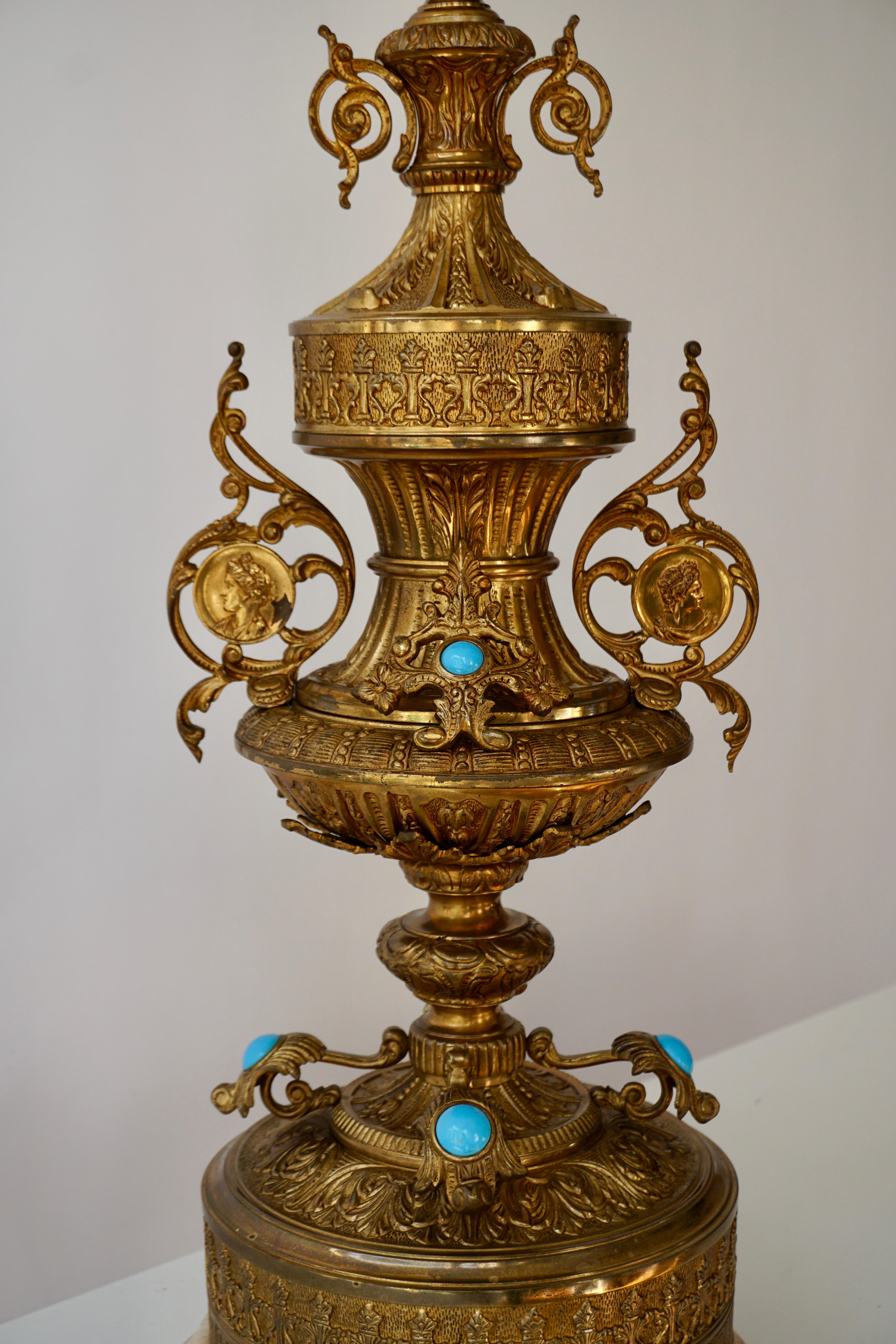 Bronze Neoclassical Lamp with Lapis Lazuli Accents In Good Condition For Sale In Antwerp, BE