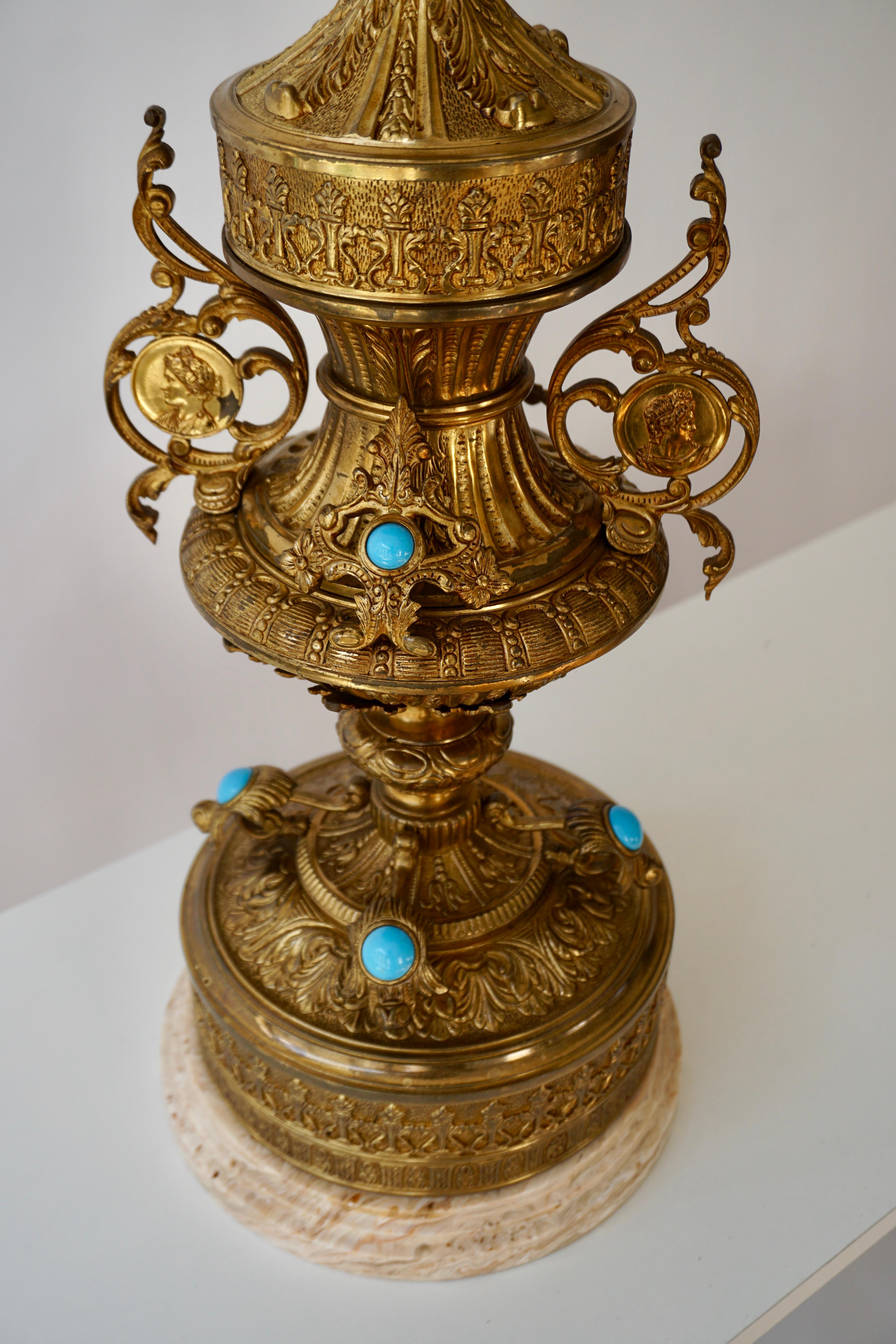 Neoklassizistische Bronze-Lampe mit Lapislazuli-Akzenten (20. Jahrhundert) im Angebot