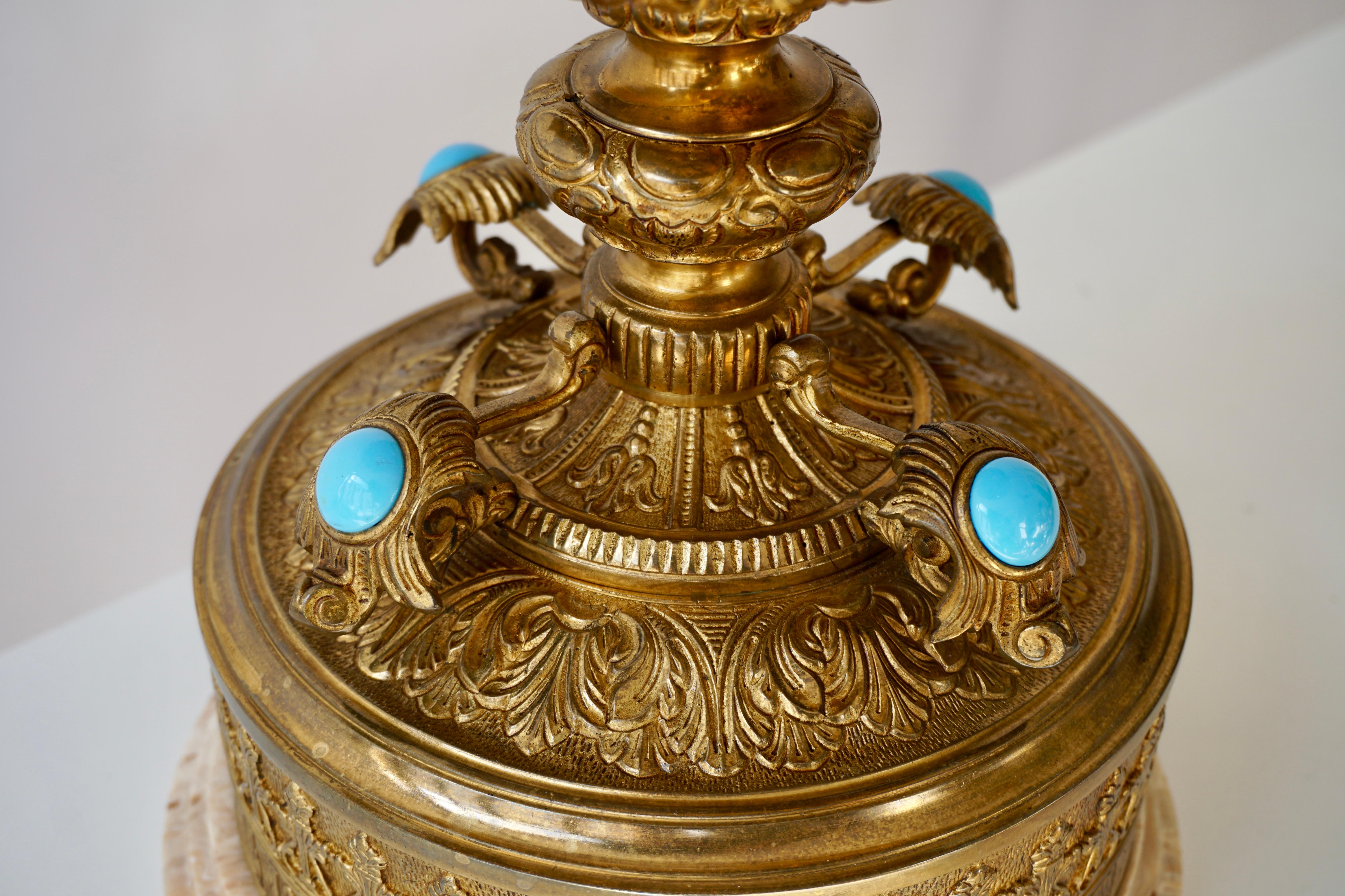 Brass Bronze Neoclassical Lamp with Lapis Lazuli Accents For Sale