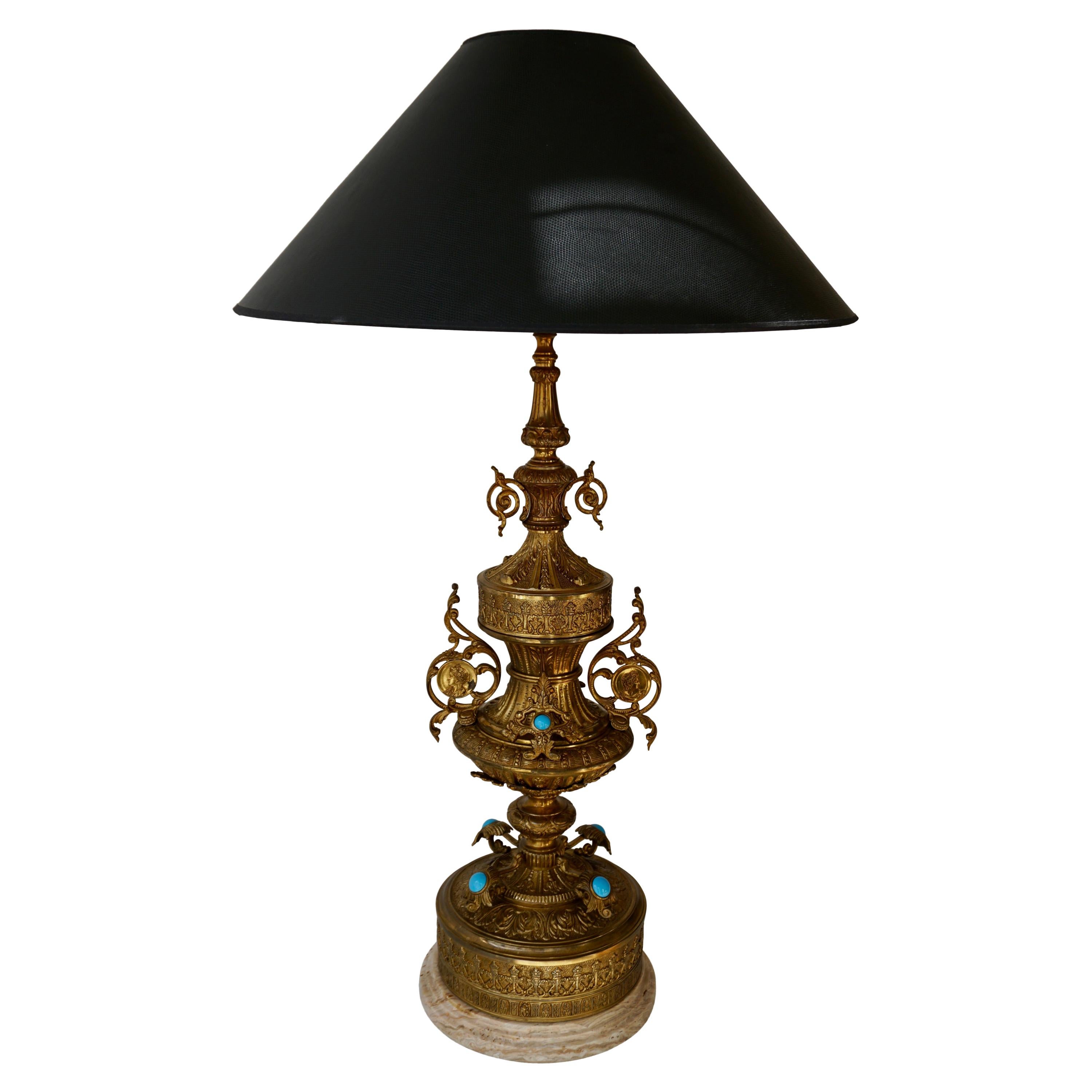 Bronze Neoclassical Lamp with Lapis Lazuli Accents For Sale