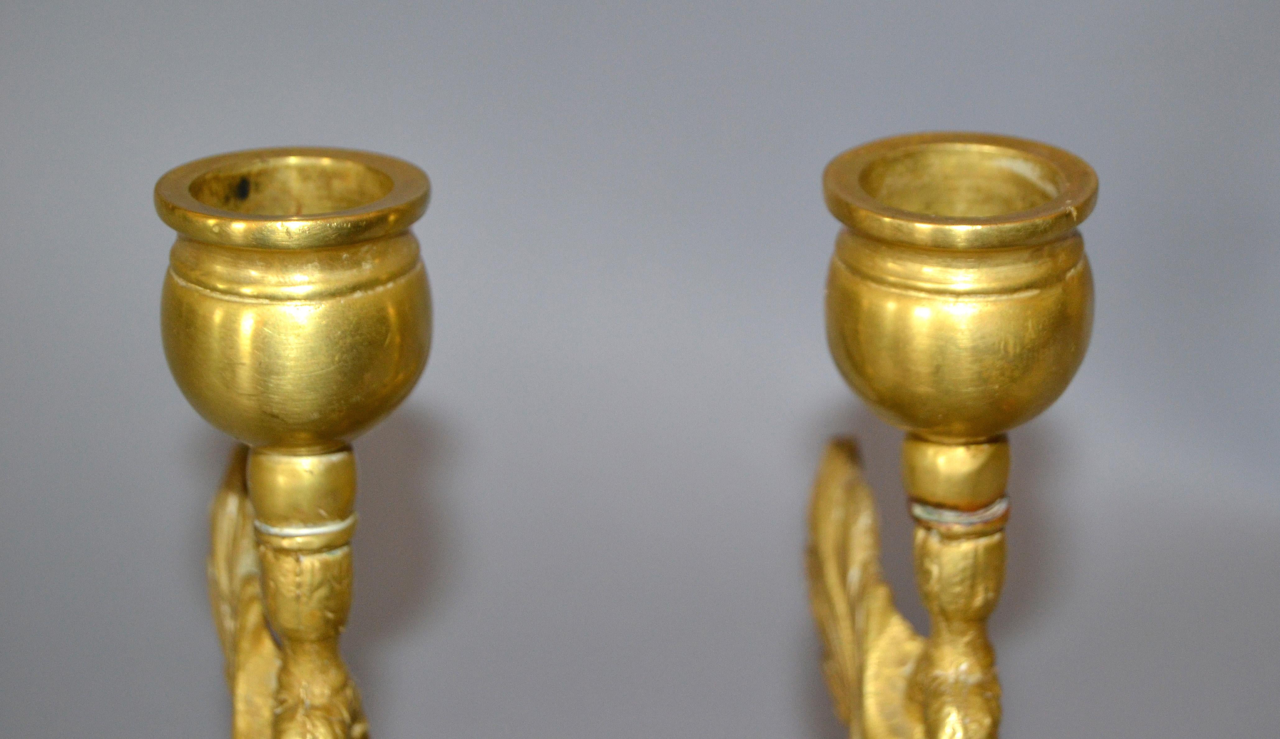 Pair, Bronze Neoclassical Sea Serpent or Koi Fish Candleholders Candlesticks  In Good Condition For Sale In Miami, FL
