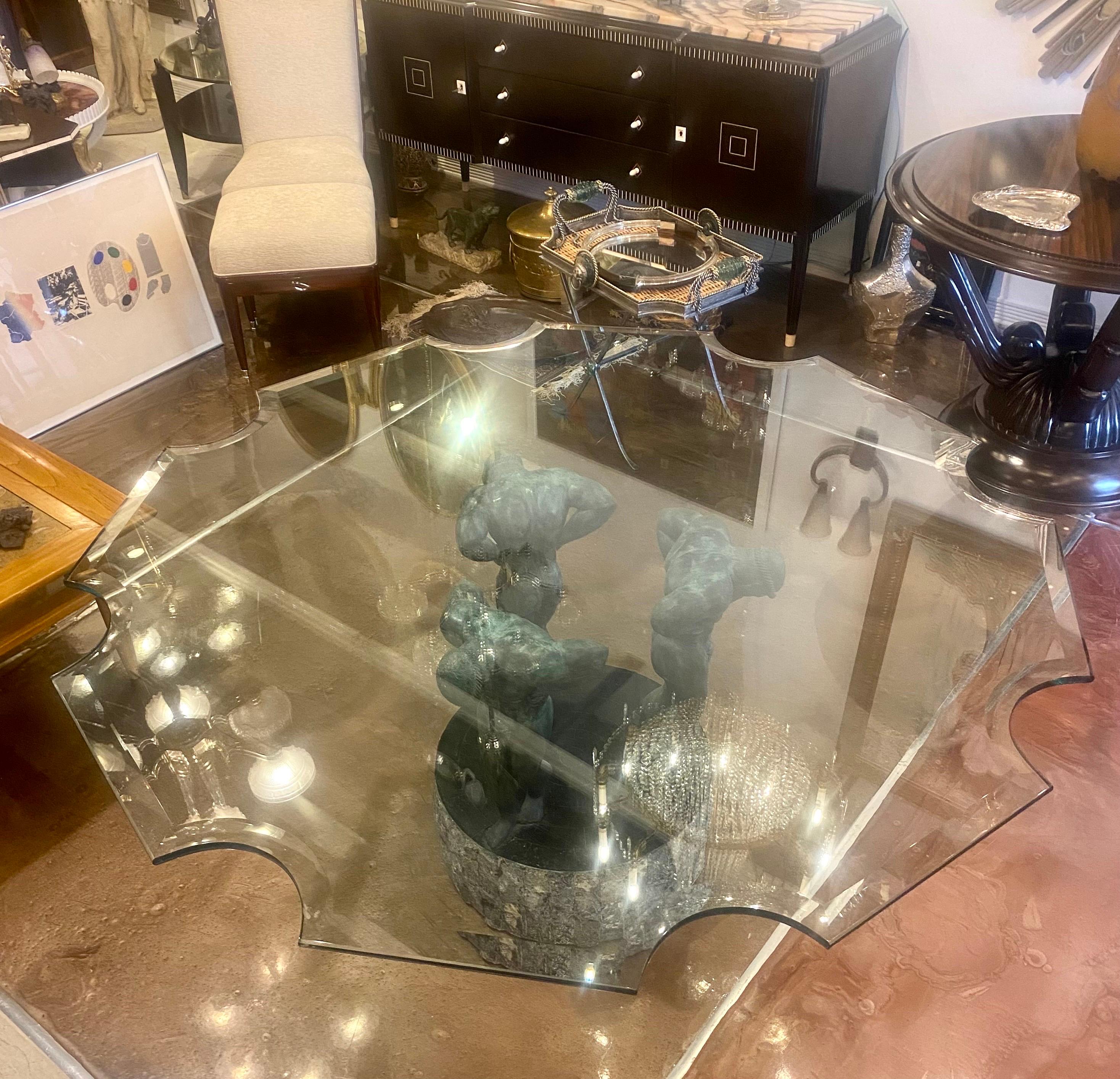 Bronze Neoclassical Table Base with Glass Table Top en vente 4