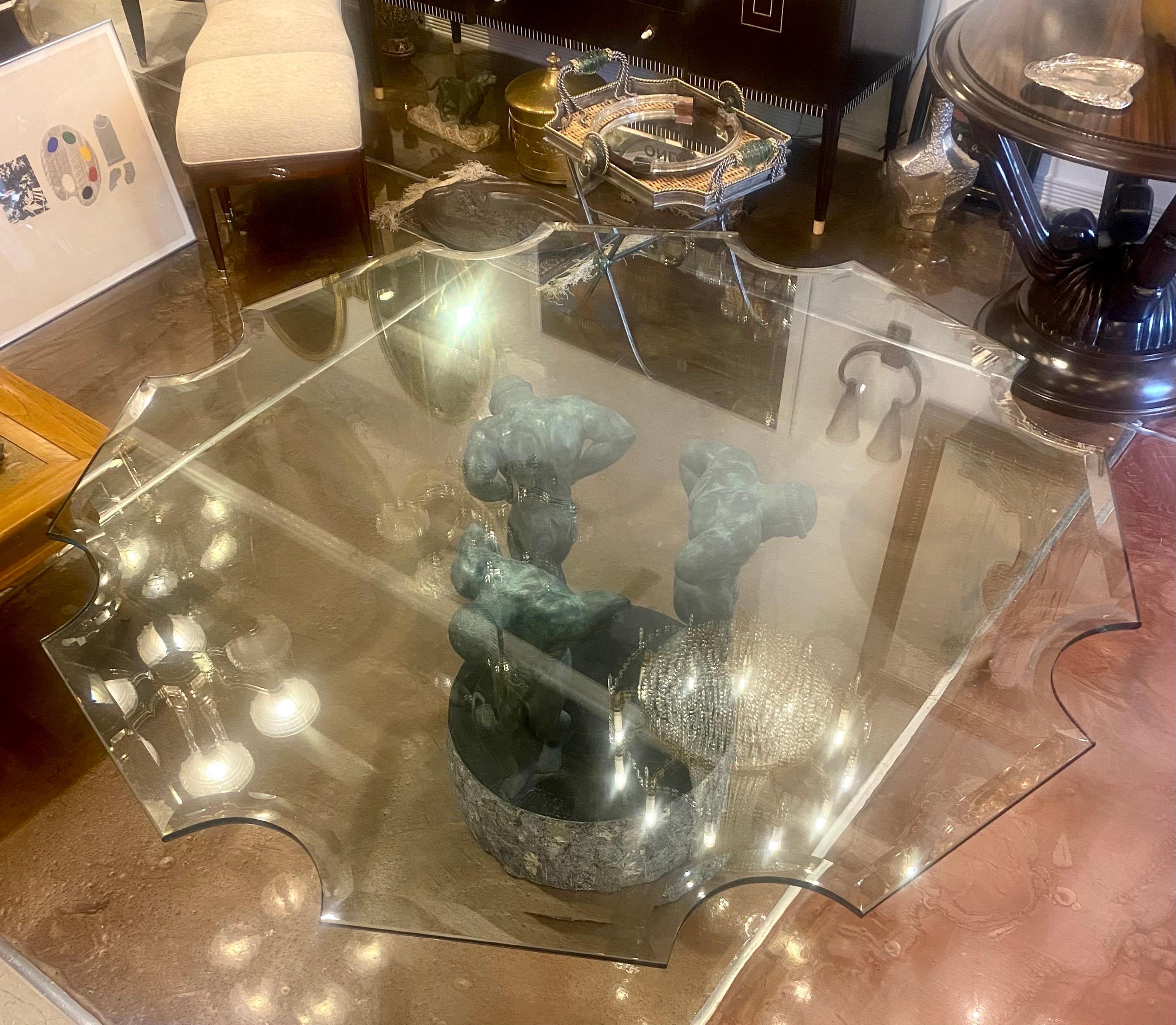 Bronze Neoclassical Table Base with Glass Table Top en vente 5