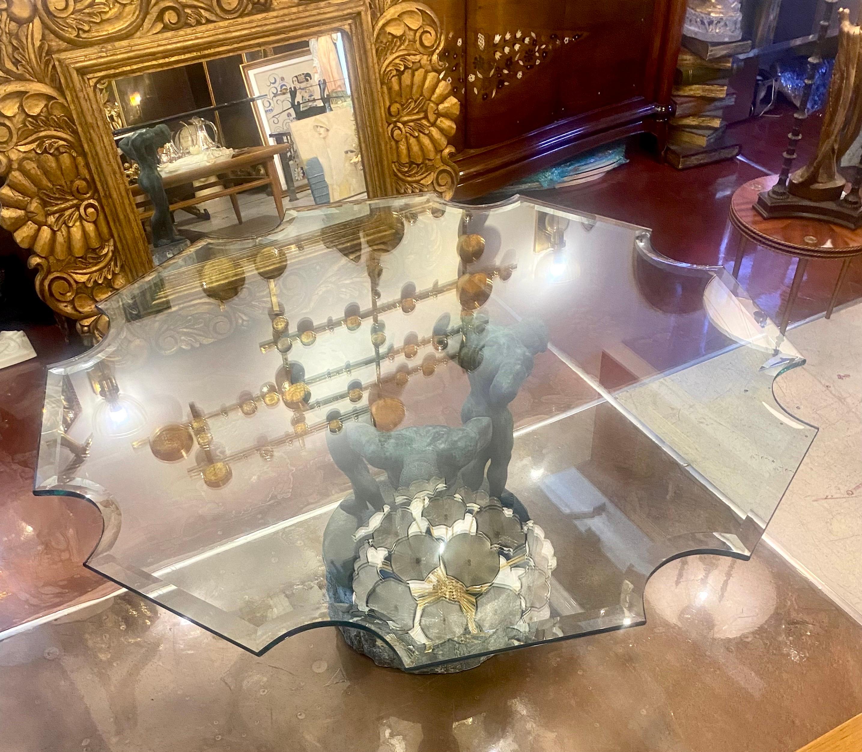Bronze Neoclassical Table Base with Glass Table Top en vente 6