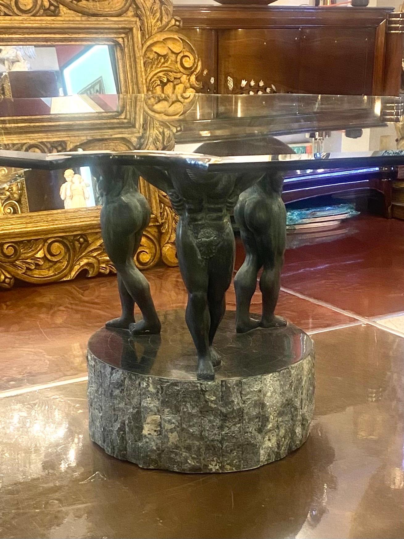 Bronze Neoclassical Table Base with Glass Table Top en vente 8