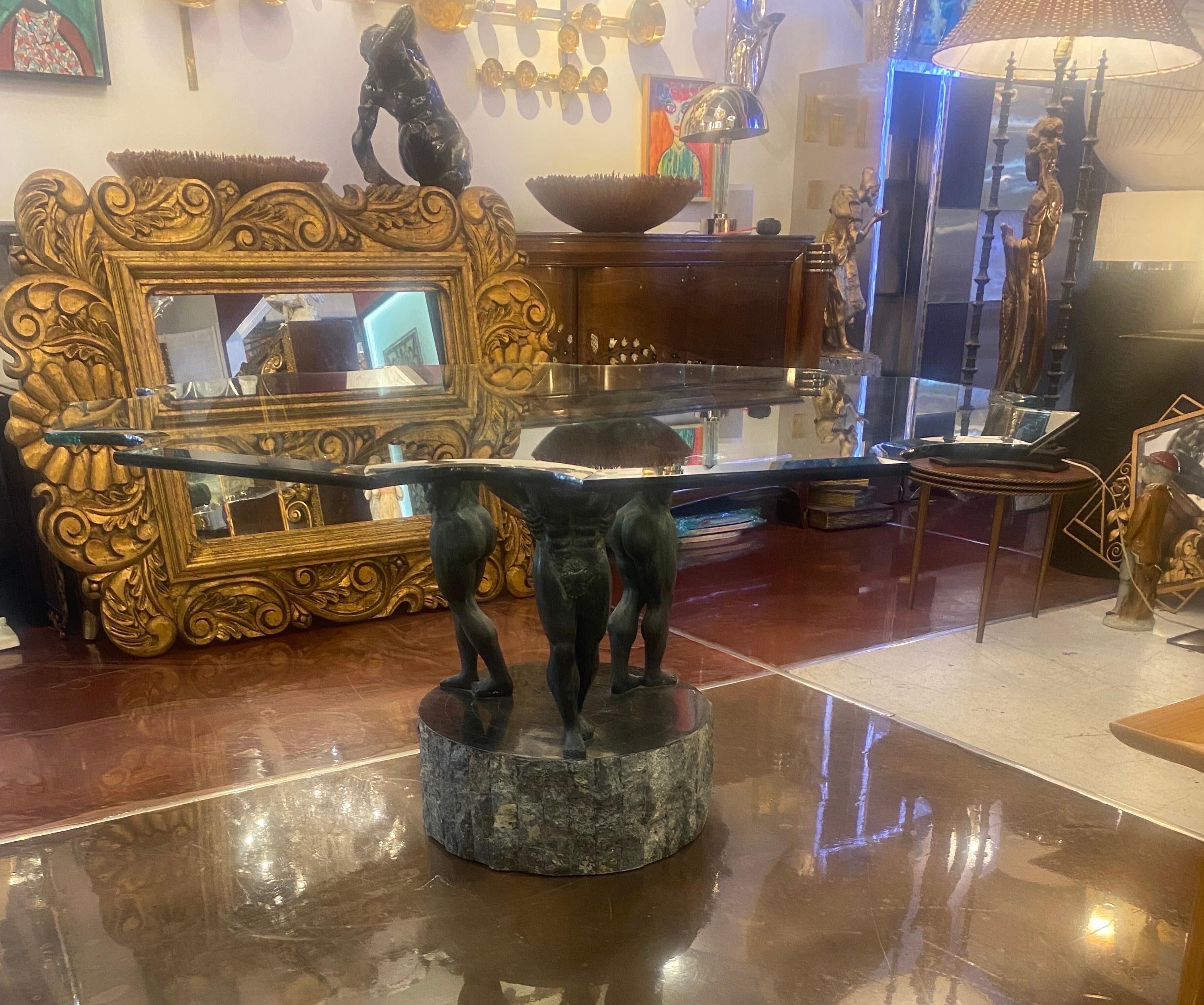 Bronze Neoclassical Table Base with Glass Table Top en vente 9