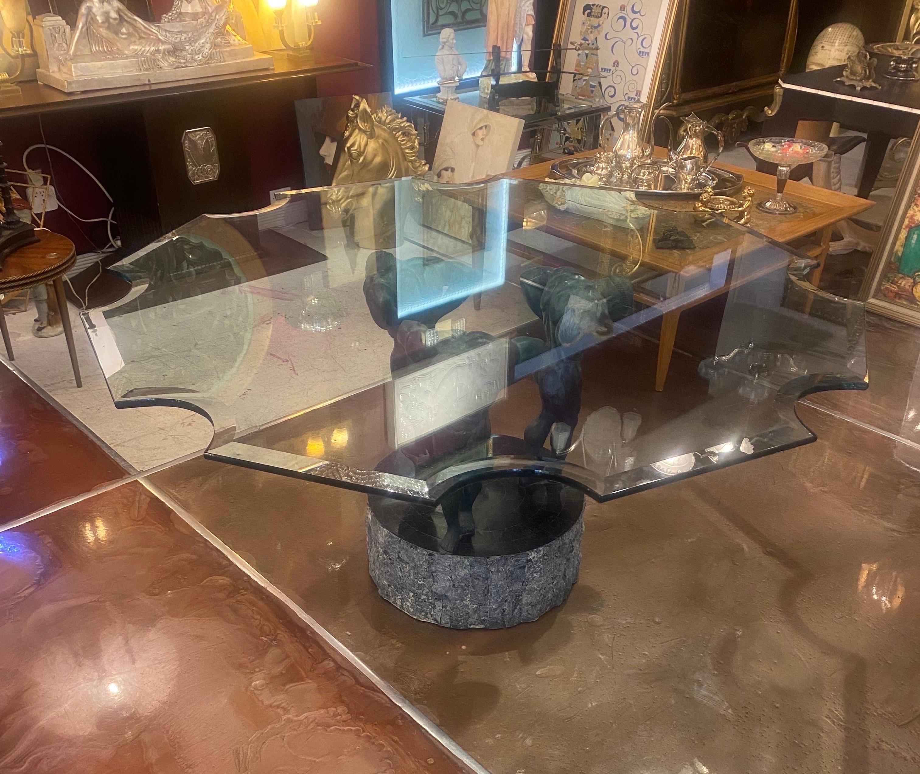 Bronze Neoclassical Table Base with Glass Table Top en vente 10