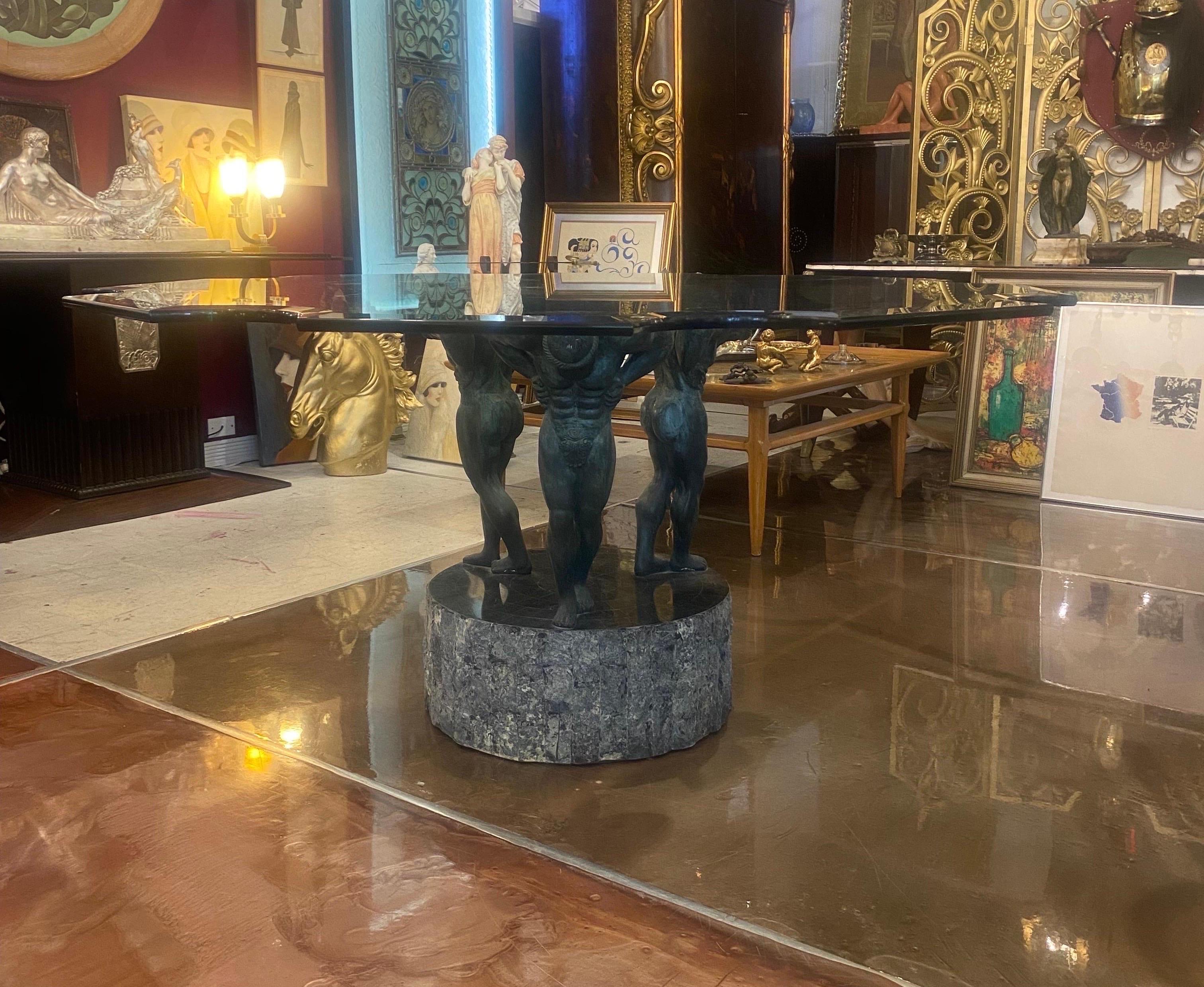 Bronze Neoclassical Table Base with Glass Table Top en vente 11