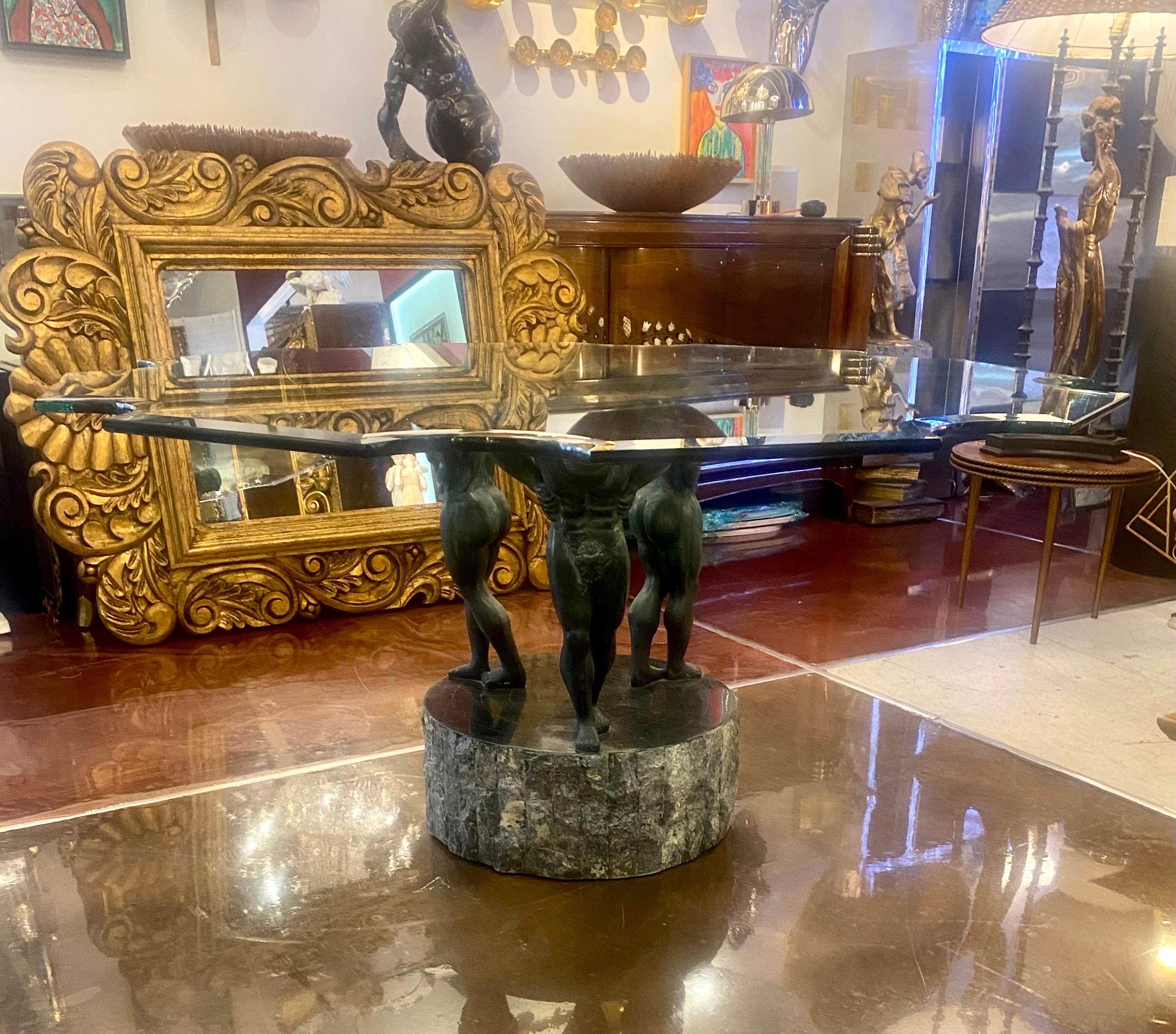 Philippin Bronze Neoclassical Table Base with Glass Table Top en vente