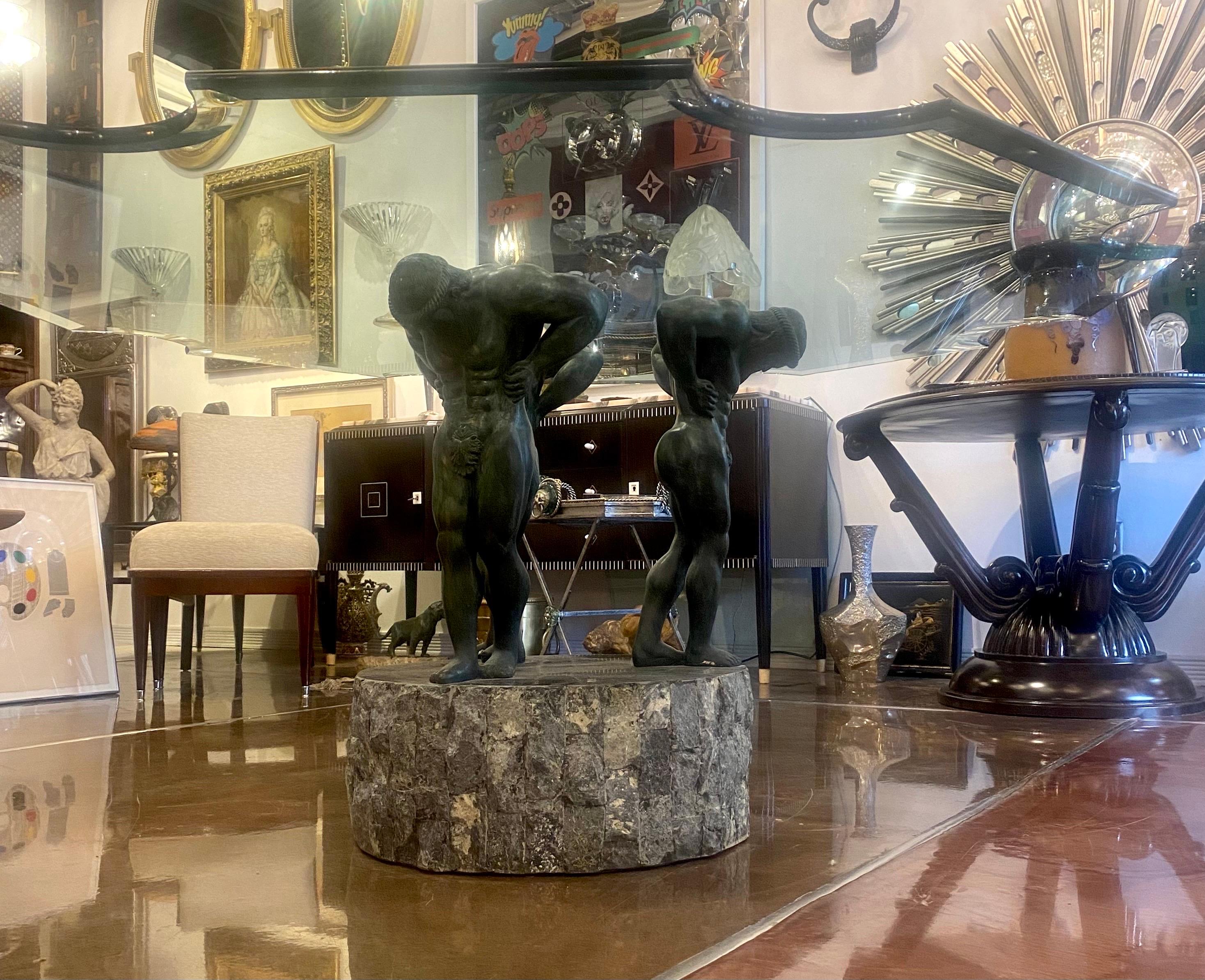 20ième siècle Bronze Neoclassical Table Base with Glass Table Top en vente