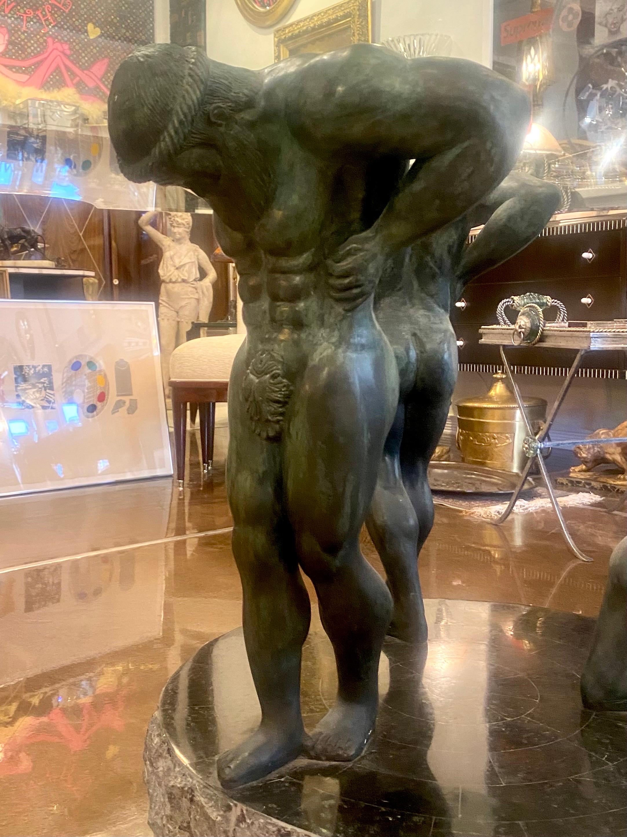 Bronze Neoclassical Table Base with Glass Table Top en vente 1