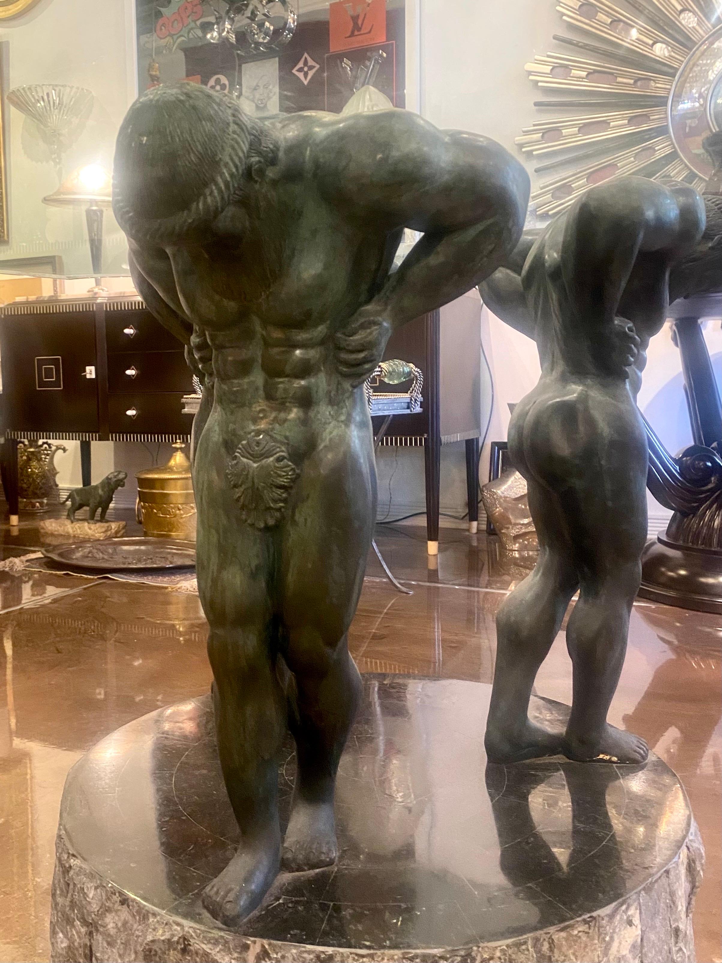 Bronze Neoclassical Table Base with Glass Table Top en vente 2