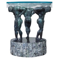 Bronze Neoclassical Table Base with Glass Table Top