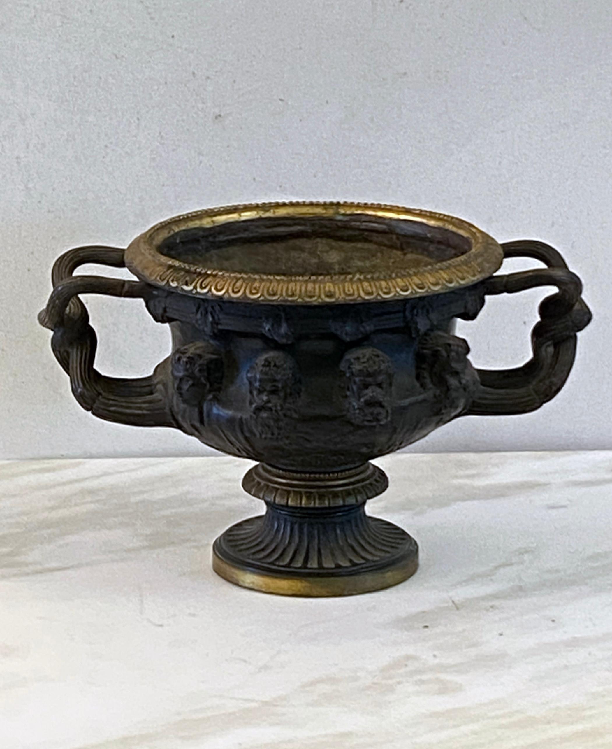 Finely cast bronze neoclassical Warwick vase or urn. Could be used as a small bronze planter also. In very good original condition good patina.