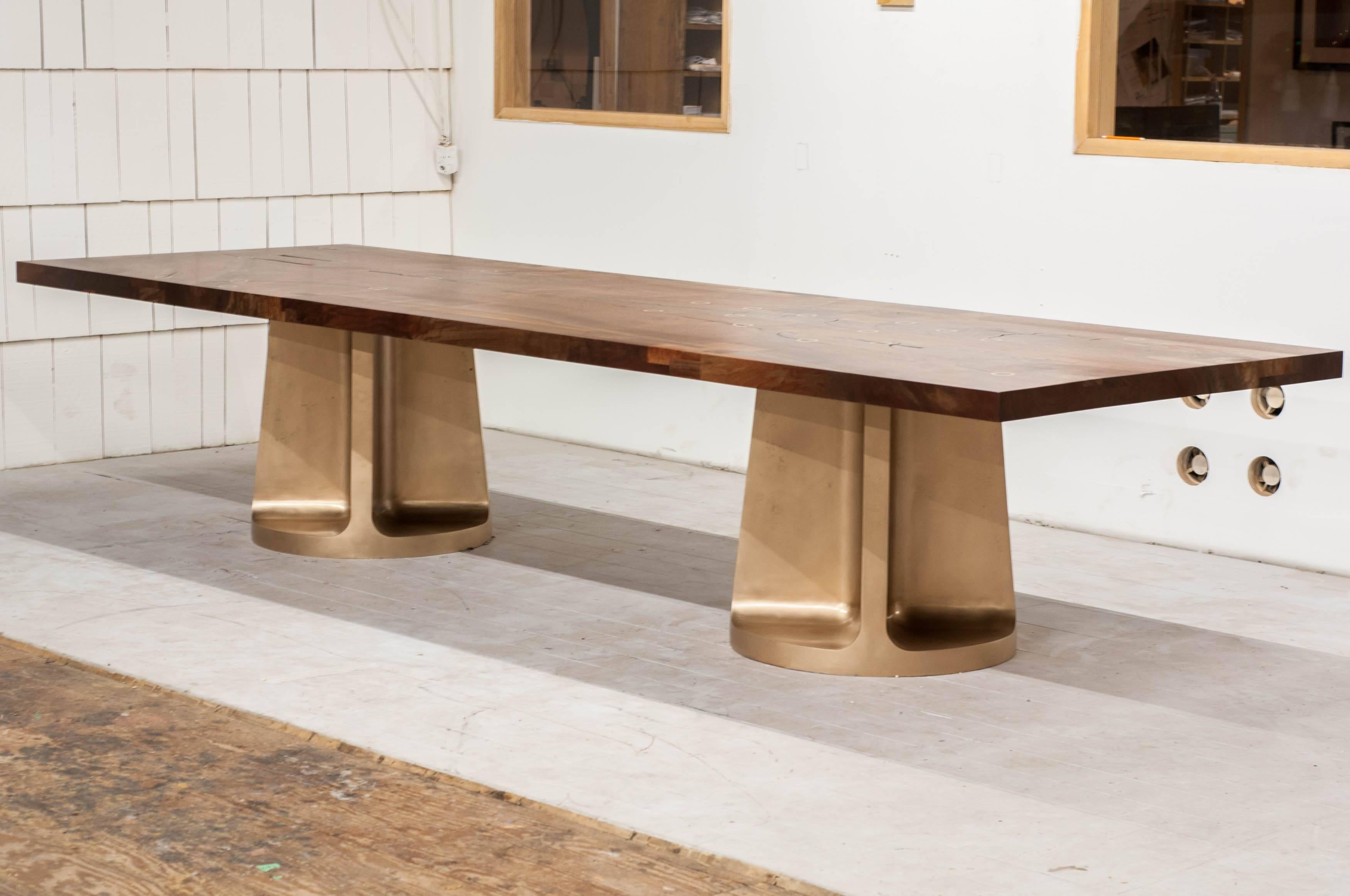 Bronze Neolith Double Leg Claro Walnut Dining Table 6