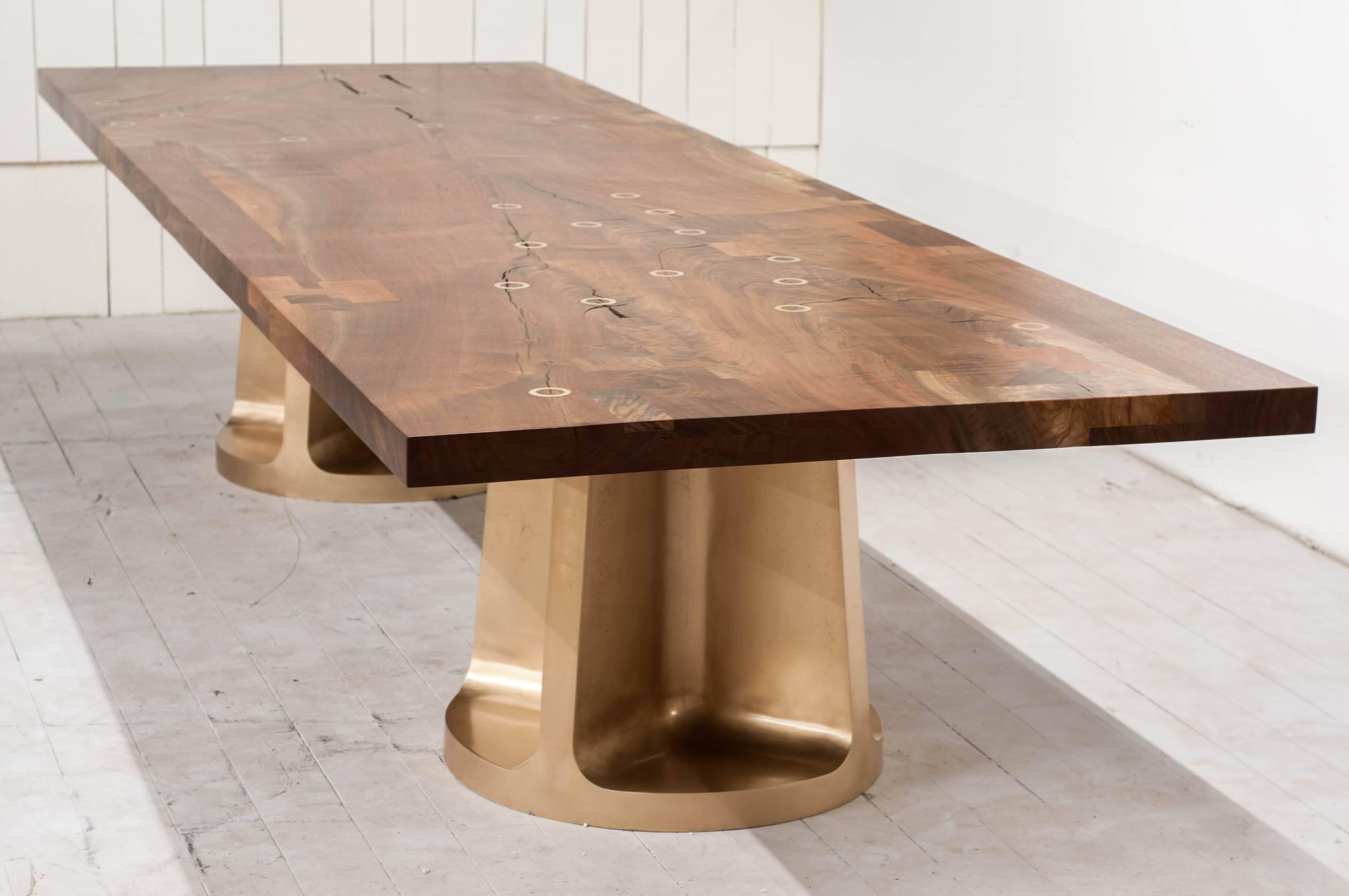 Bronze Neolith Double Leg Claro Walnut Dining Table In New Condition In Vancouver, BC