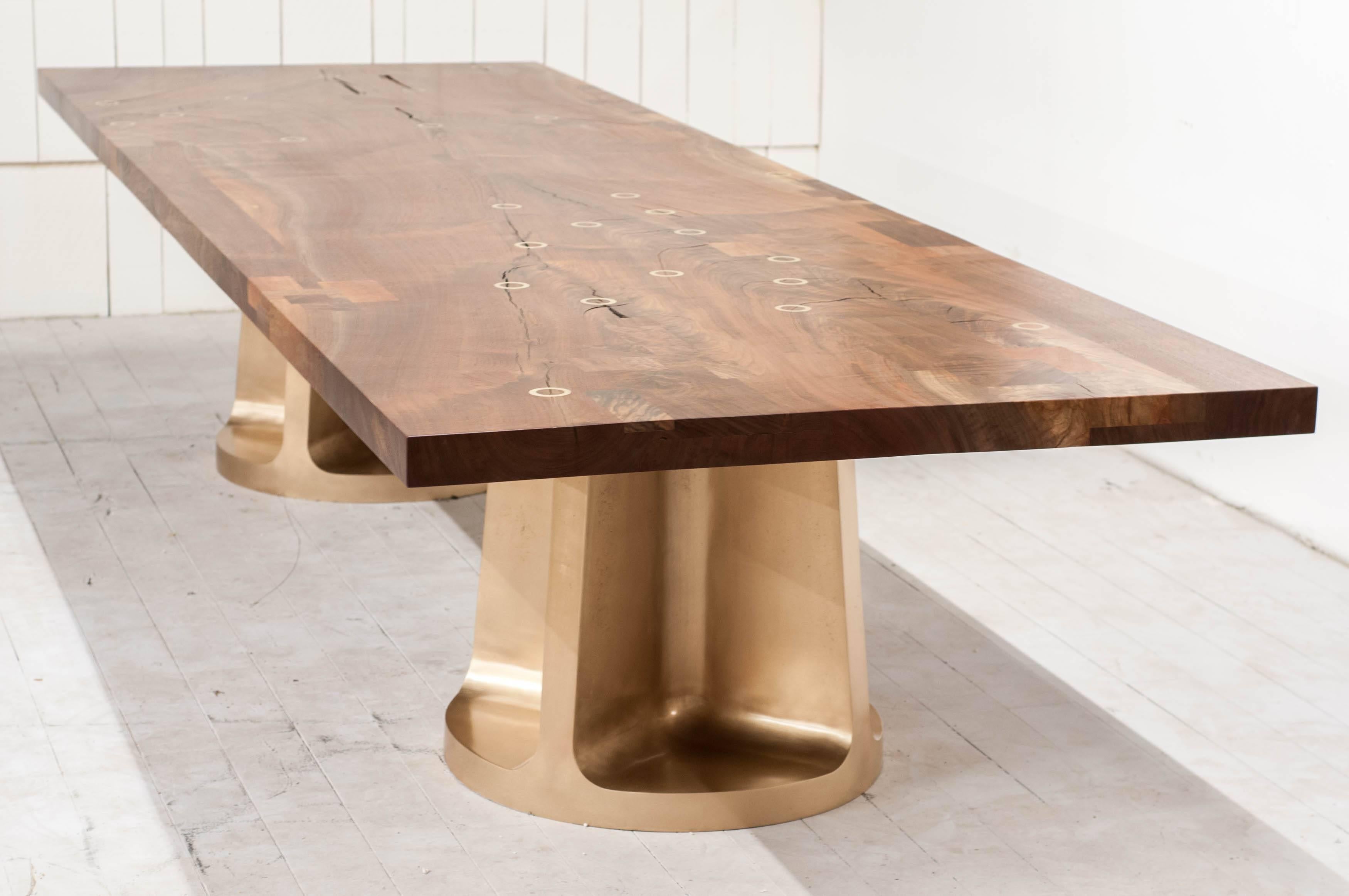 Contemporary Bronze Neolith Double Leg Claro Walnut Dining Table