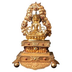 Bouddha népalais Aparmita sur trône en bronze du Népal