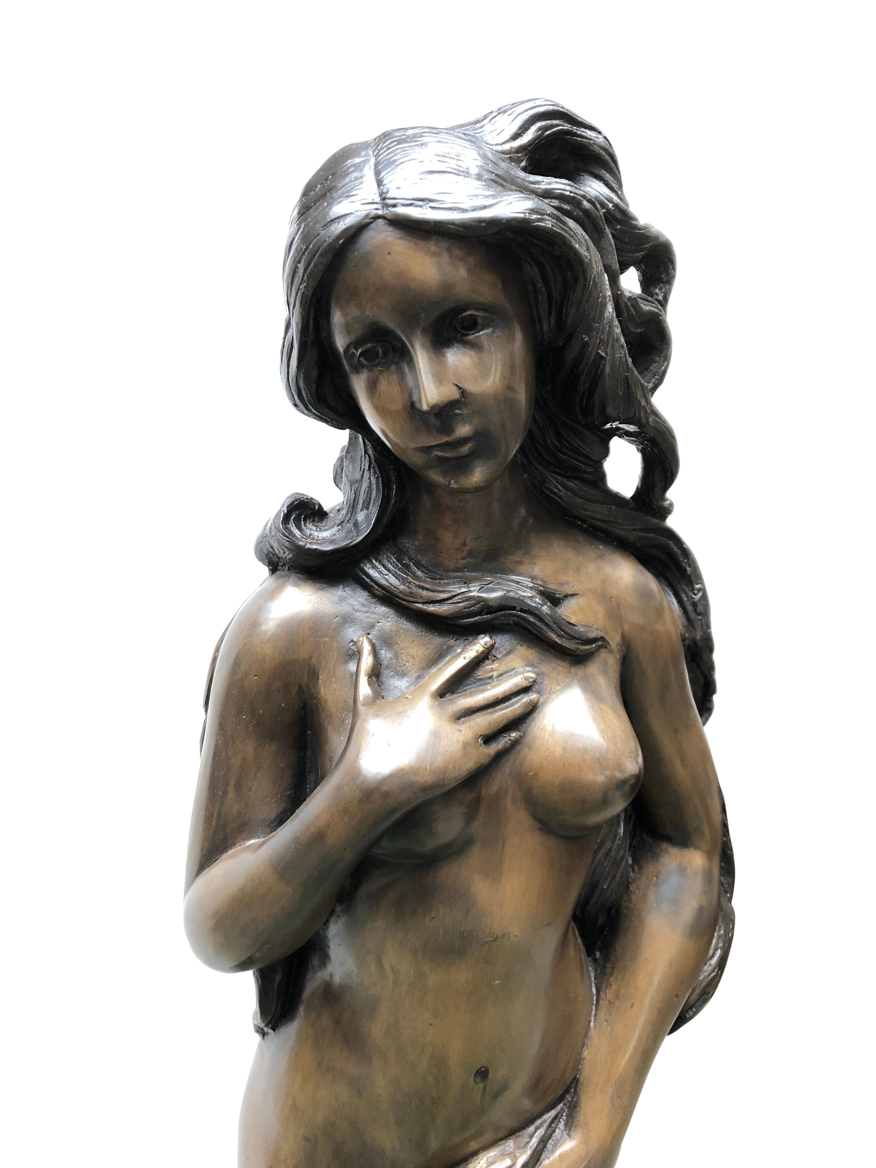 Bronze Nude Female Fountain, French Rococo Conch Shell Statue, 20th Century For Sale 4