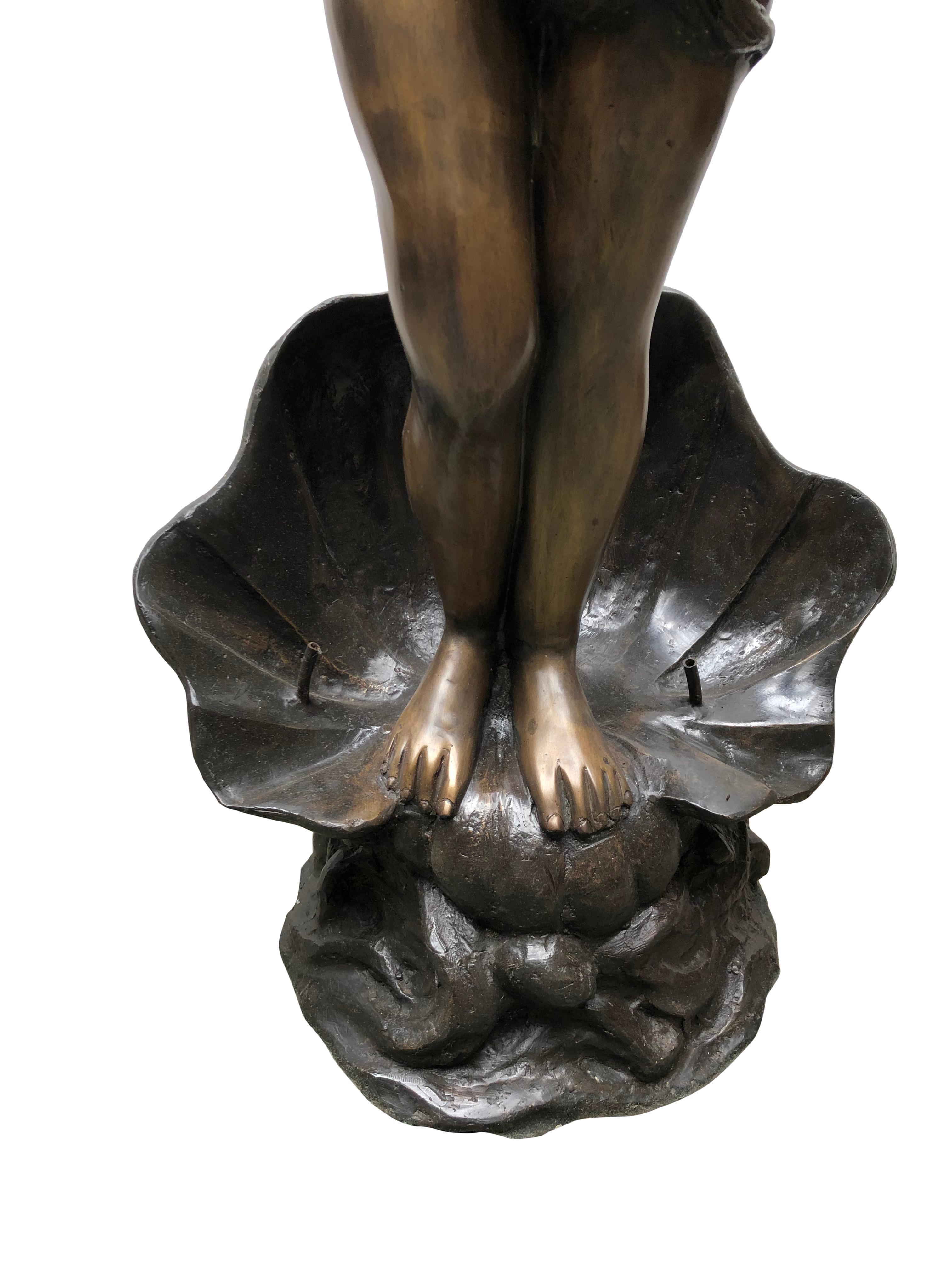 Bronze Nude Female Fountain, French Rococo Conch Shell Statue, 20th Century For Sale 6