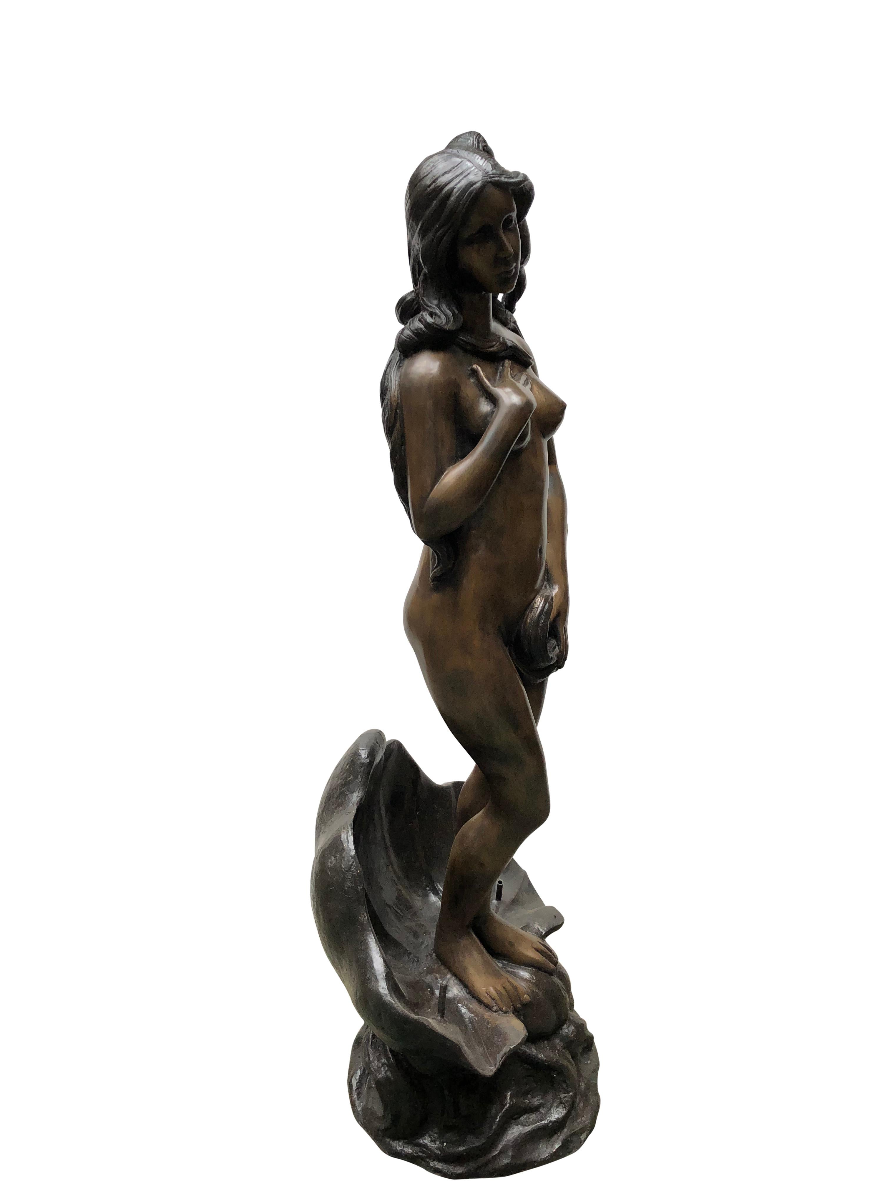 Bronze Nude Female Fountain, French Rococo Conch Shell Statue, 20th Century In Excellent Condition For Sale In London, GB