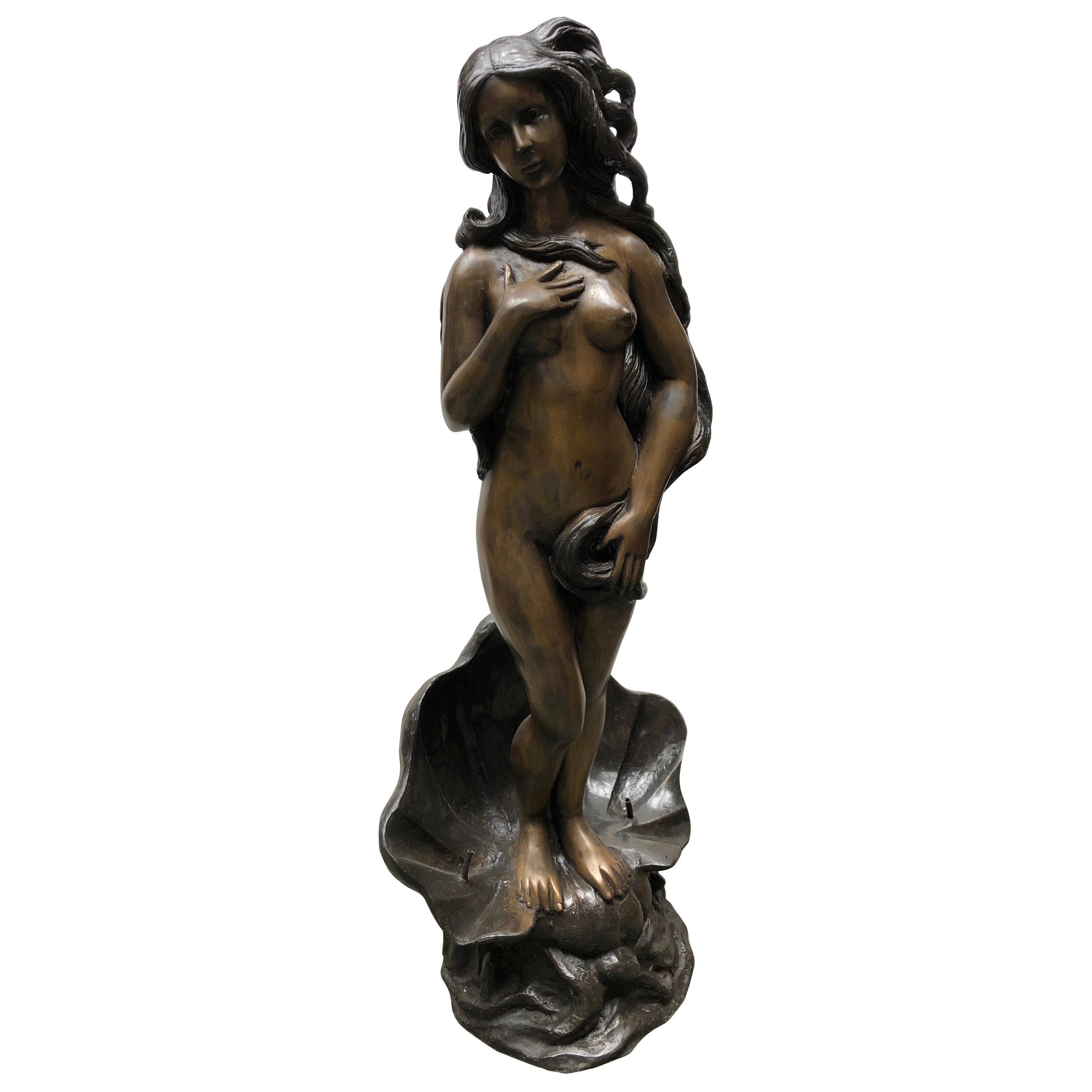 Bronze Nude Female Fountain, French Rococo Conch Shell Statue, 20th Century For Sale