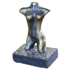 Bronze Nude Female Torso on Stone Base
