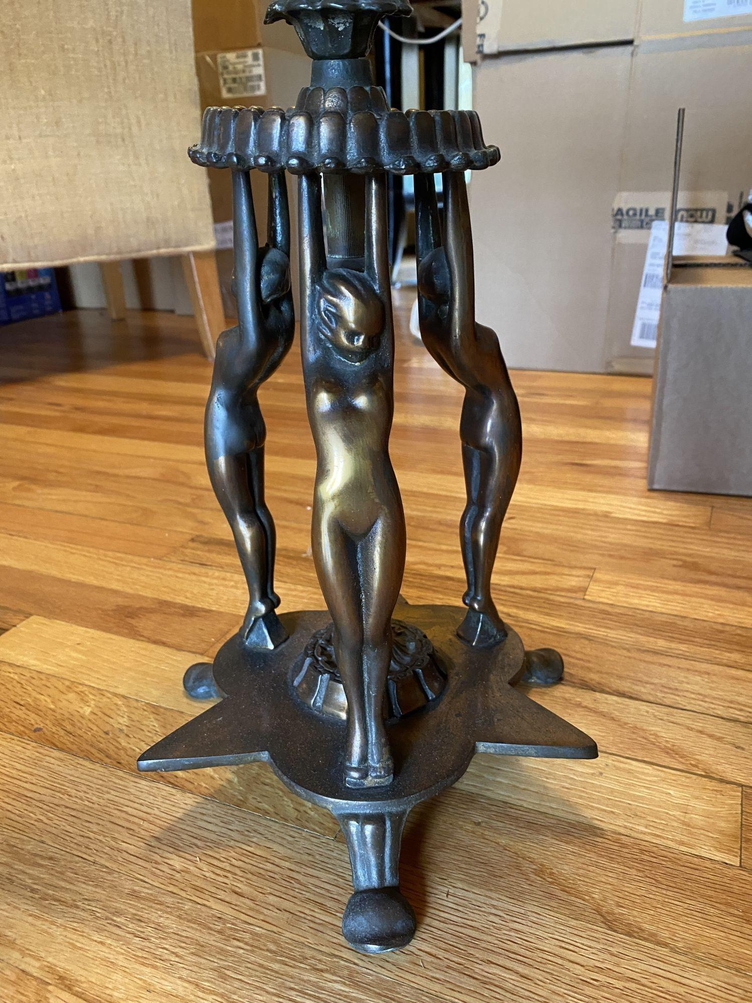 Bronze Nude Figural Art Deco Smoking Side Table by Frankart 4