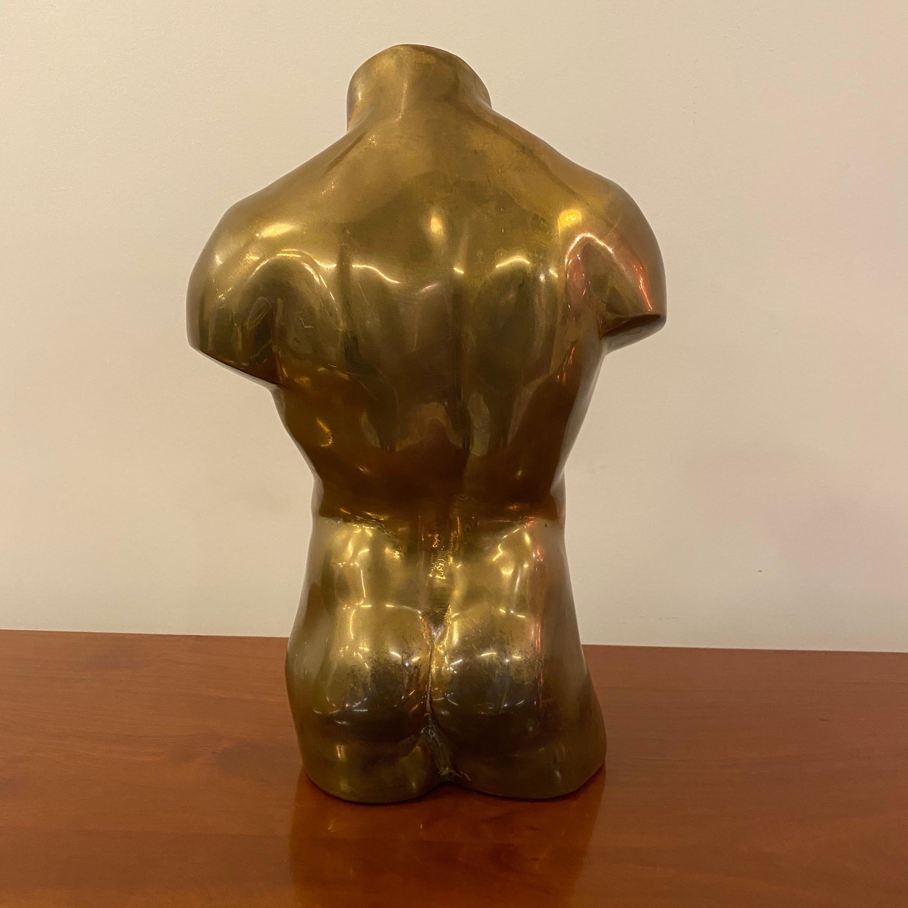 French Bronze Nude Male Bust Sculpture, 1970s