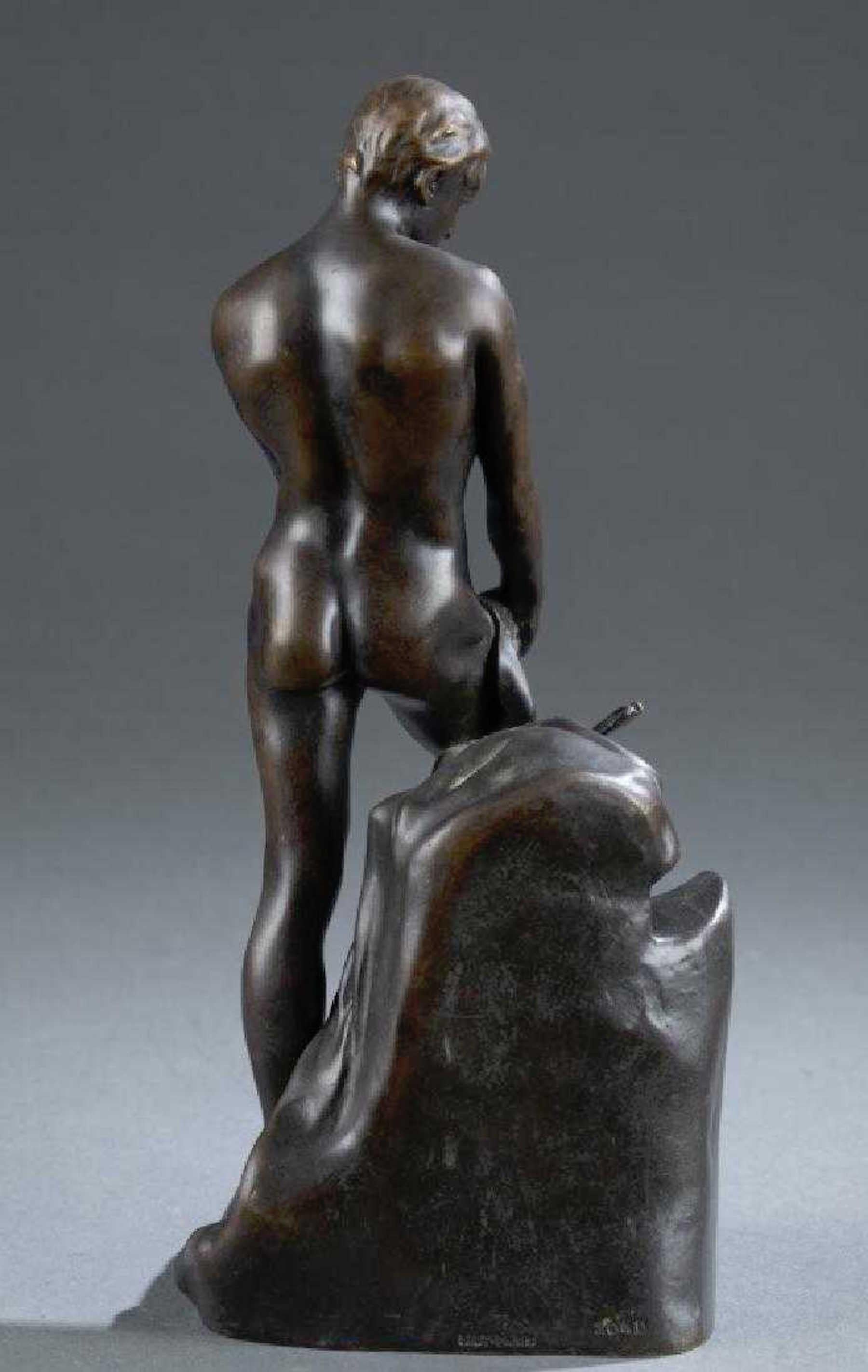 Grand Tour Bronze of a Draped Male Nude Athlete by Raoul Francois Larche For Sale