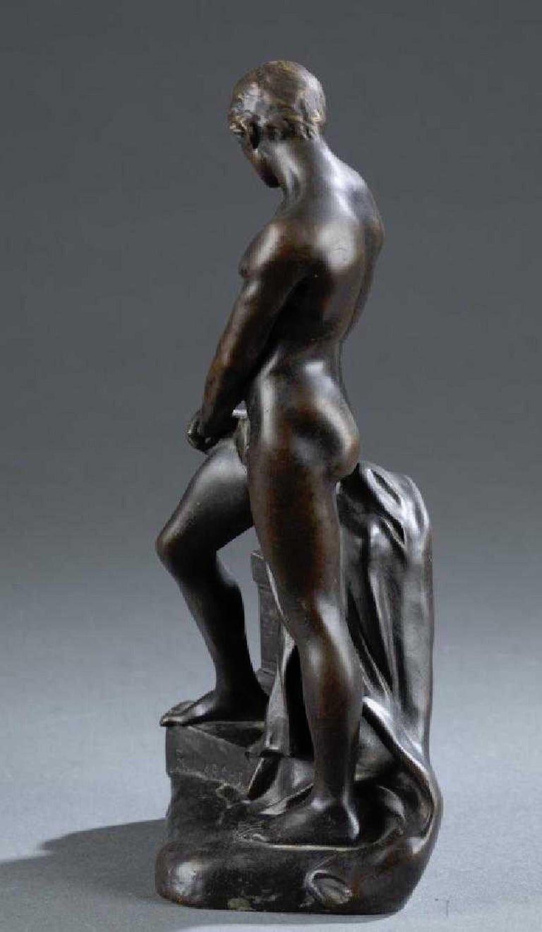 French Bronze of a Draped Male Nude Athlete by Raoul Francois Larche For Sale