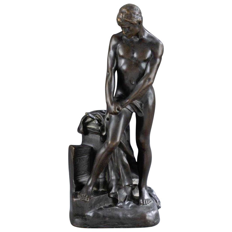 Bronze of a Draped Male Nude Athlete by Raoul Francois Larche For Sale