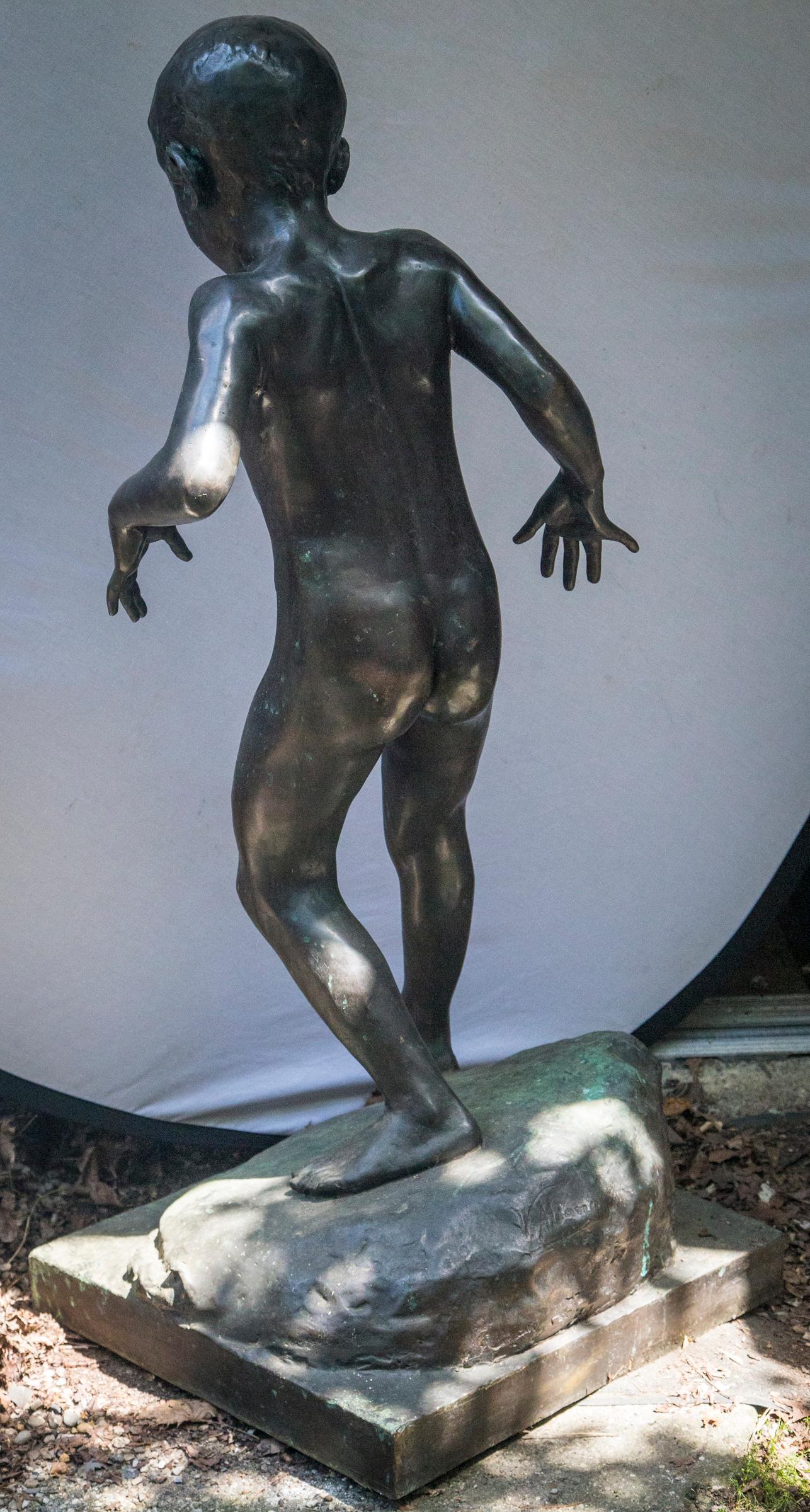 Hand-Crafted Bronze of a Nude Boy For Sale