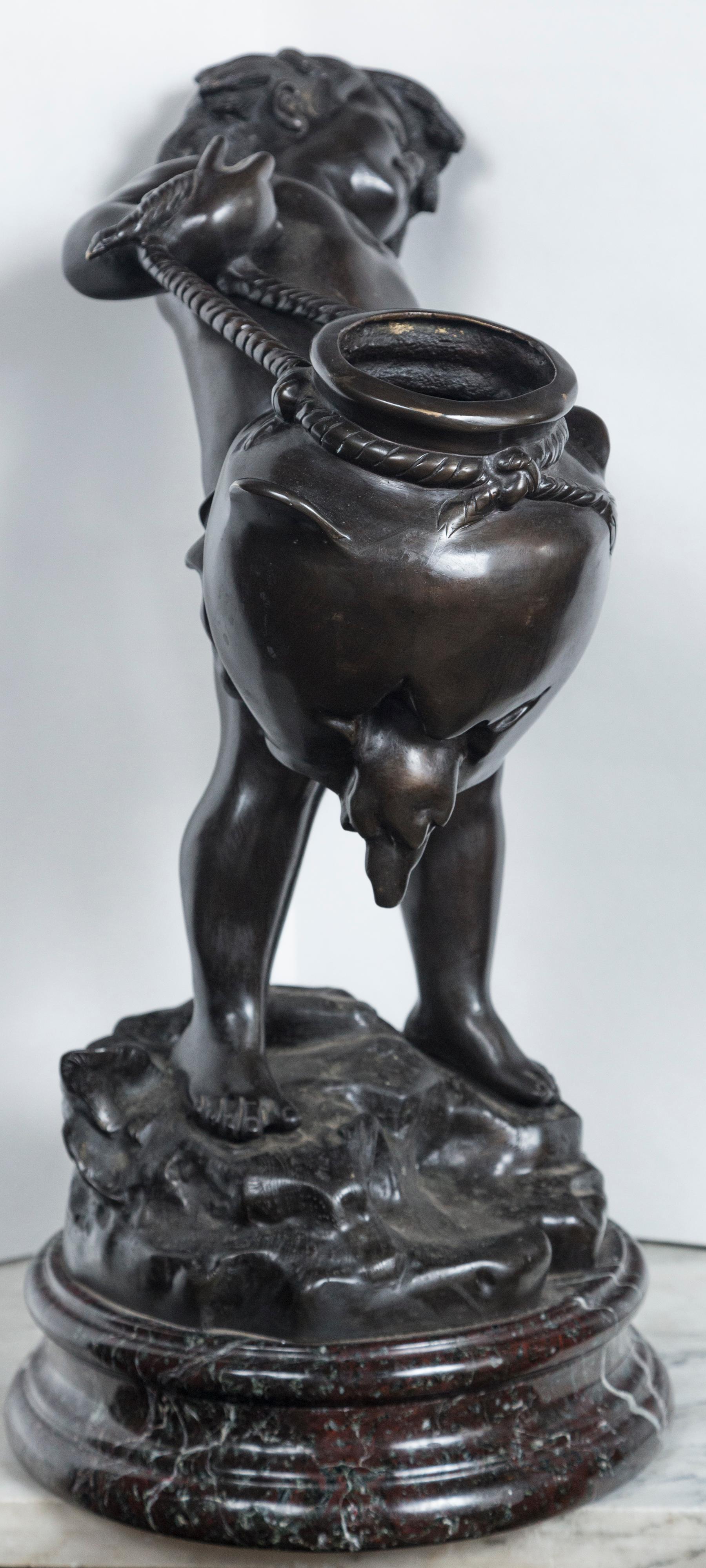 Cast Bronze of a Partially Naked Boy with a Water Jug For Sale