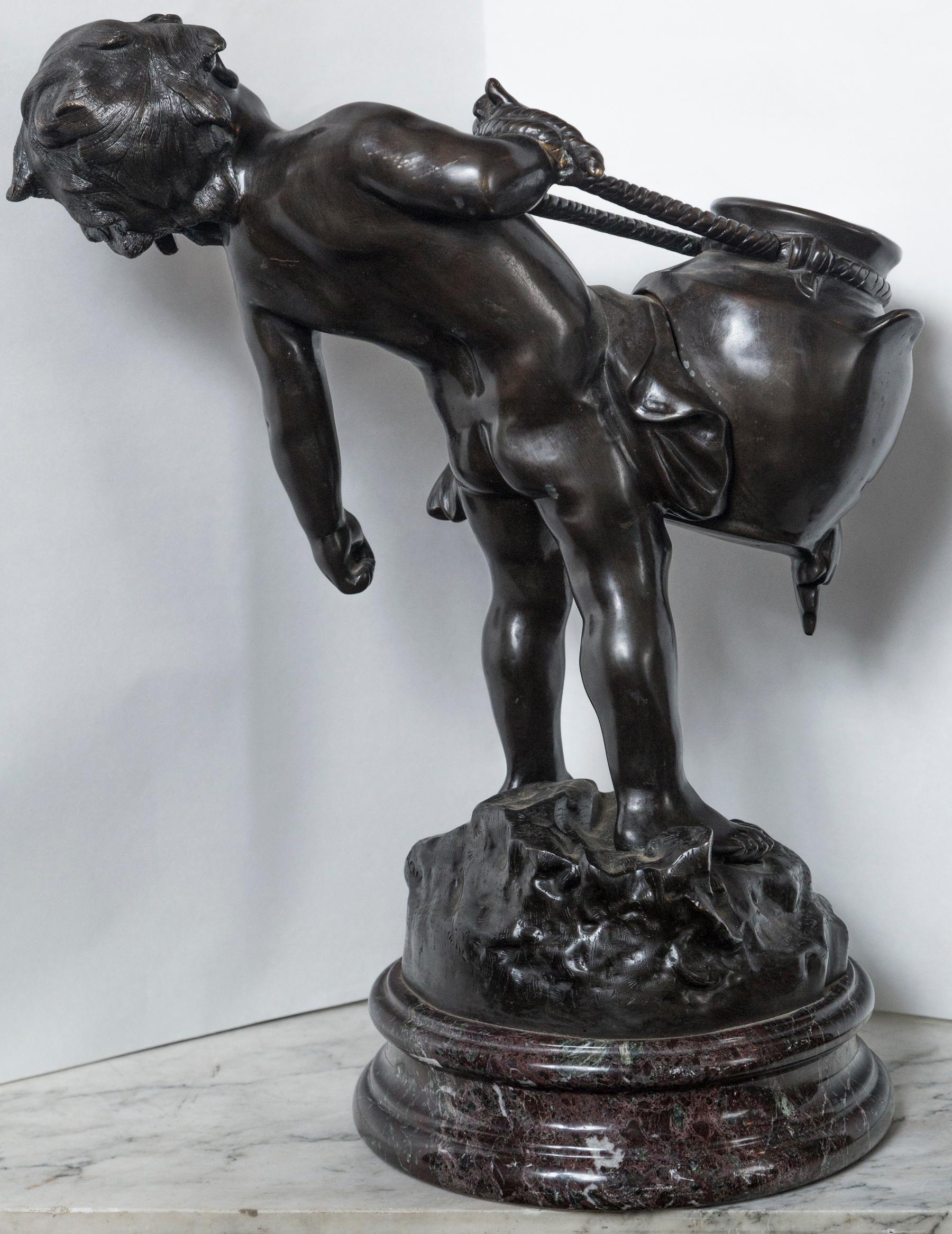 Bronze of a Partially Naked Boy with a Water Jug In Good Condition For Sale In Woodbury, CT