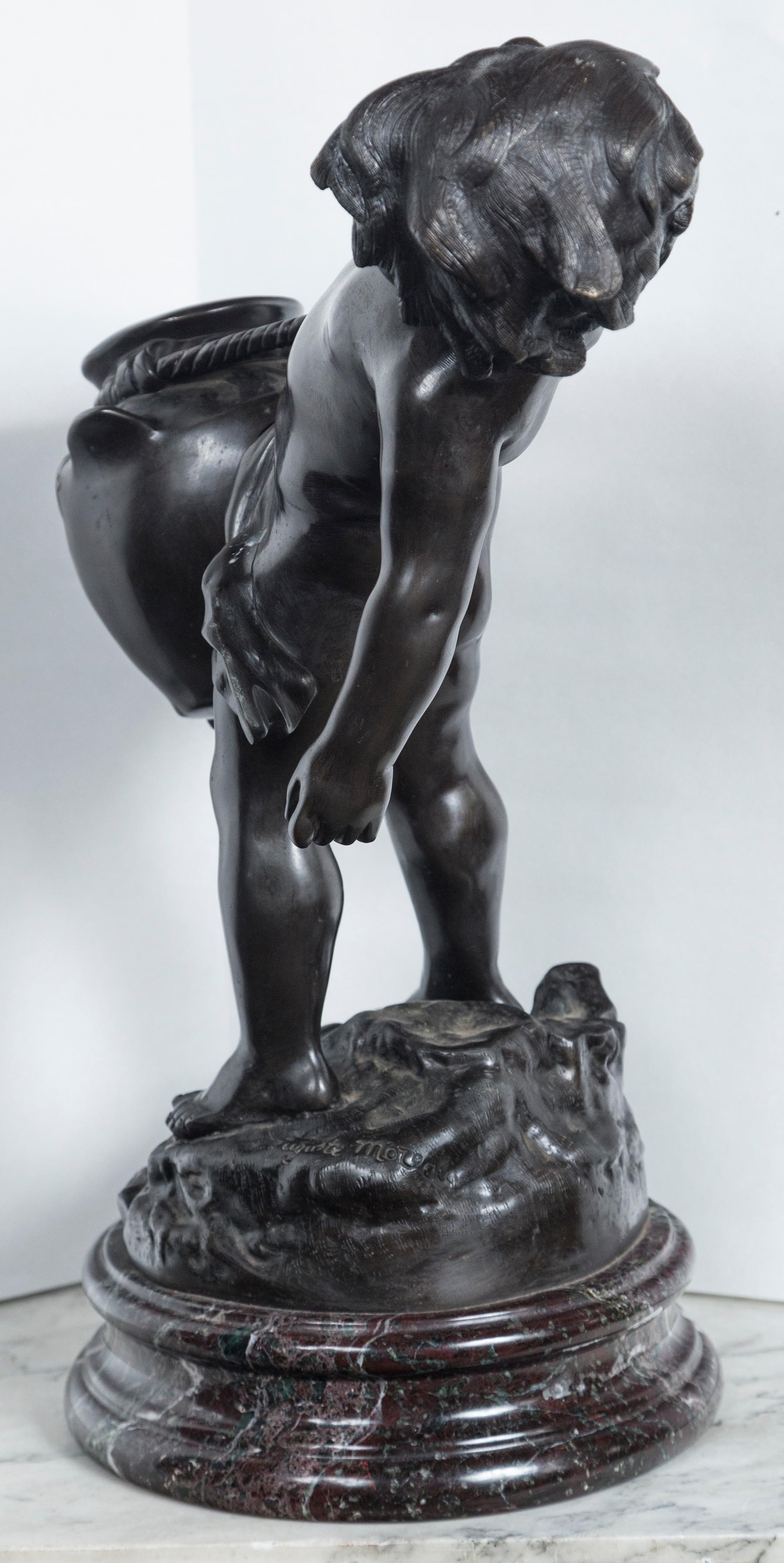 Bronze of a Partially Naked Boy with a Water Jug For Sale 1