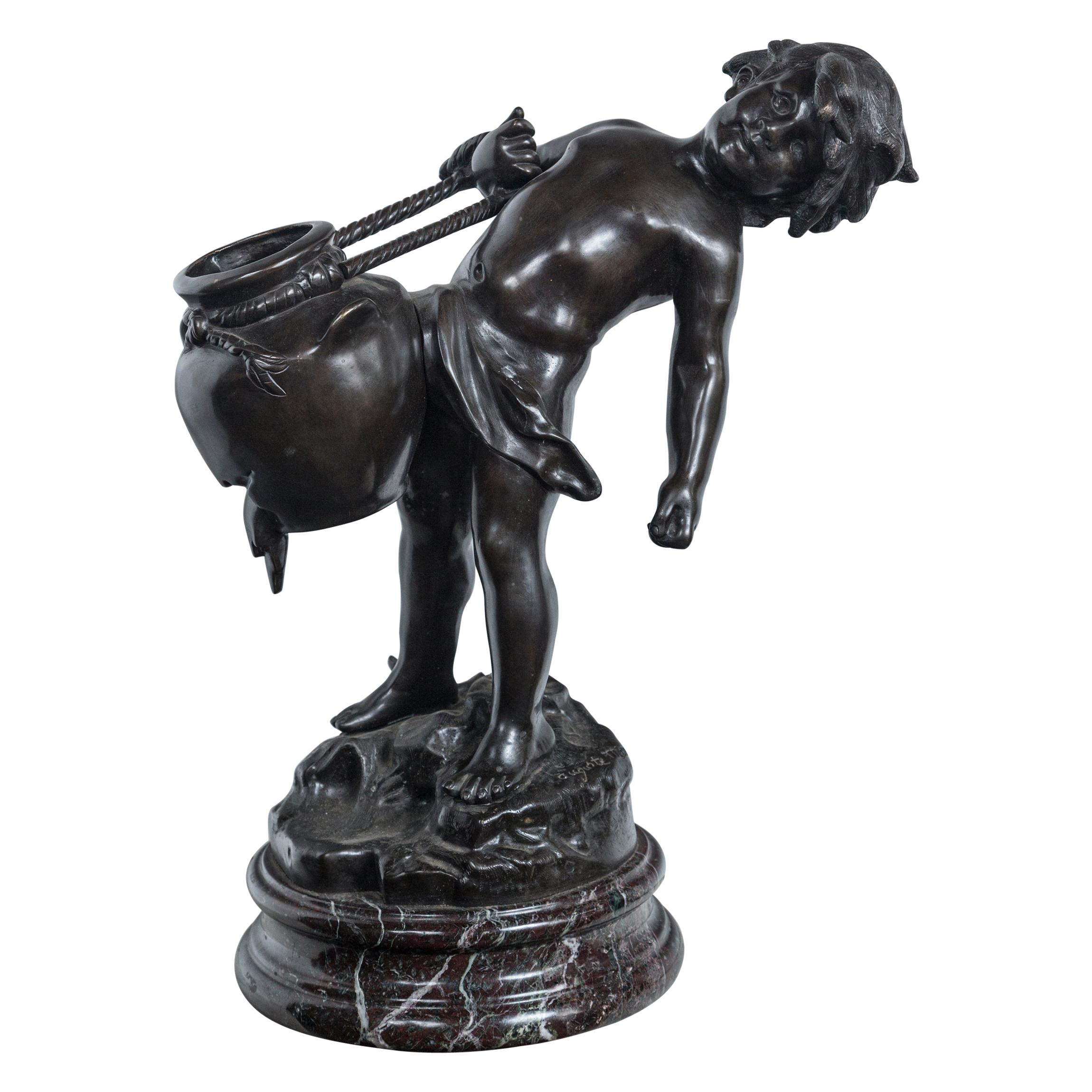 Bronze of a Partially Naked Boy with a Water Jug For Sale