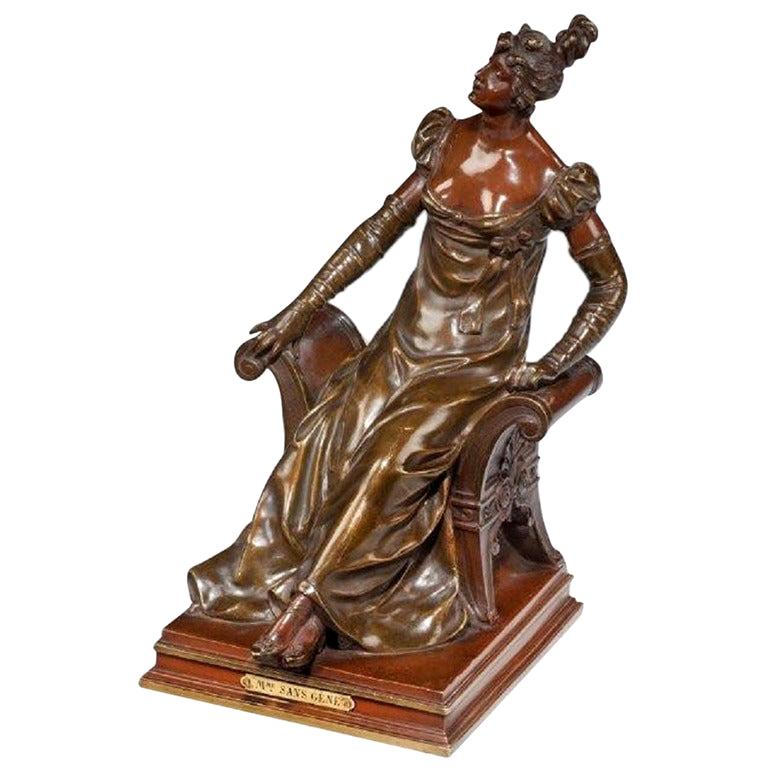 Bronzestatue einer edwardianischen Dame auf einem Fenstersitz im Angebot