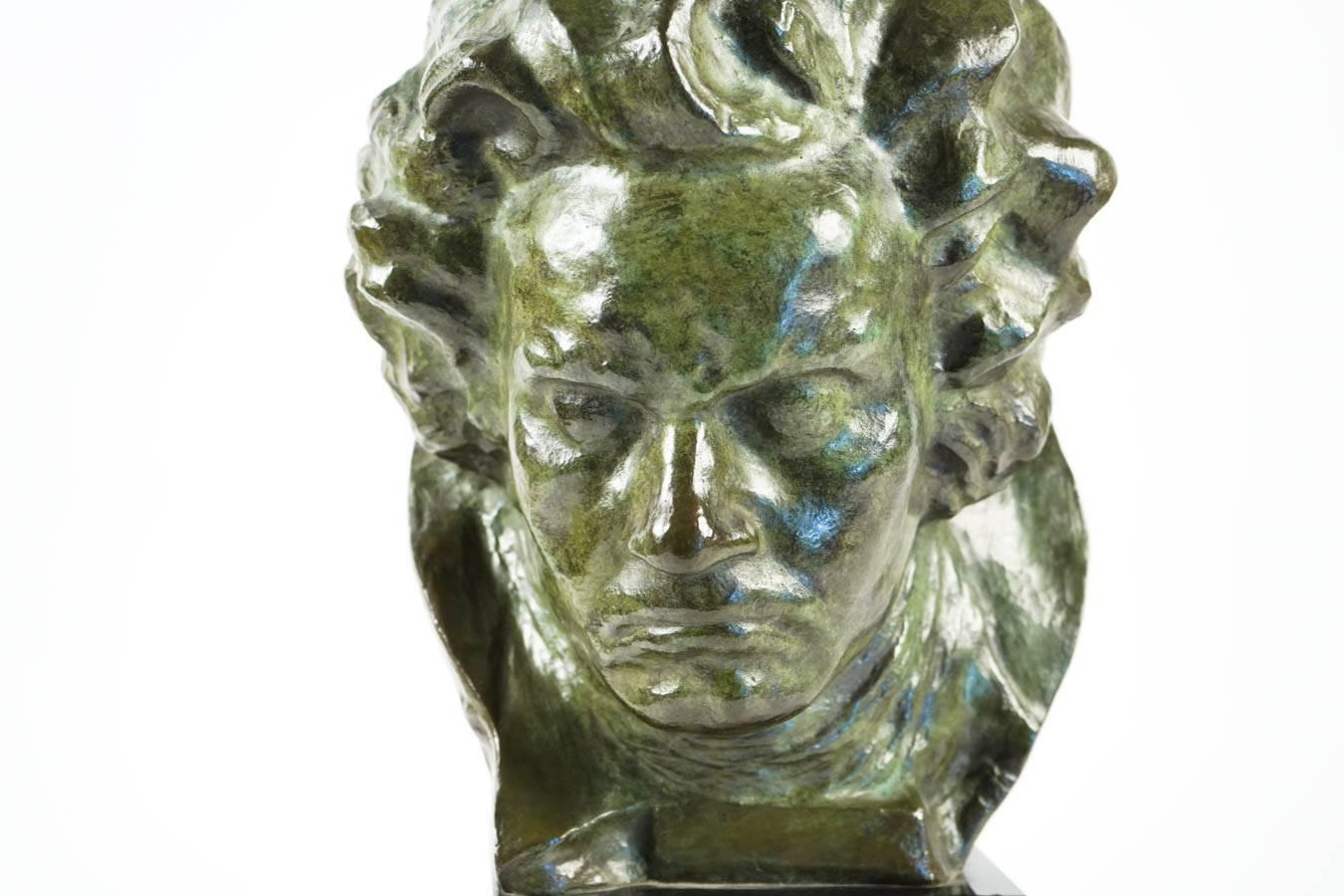 Art Deco Bronze of Beethoven, 1925, Bronze on Base of Black Marble by Gantcheff