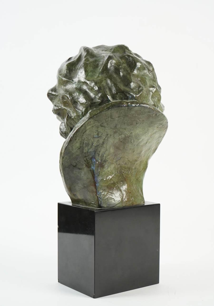 European Bronze of Beethoven, 1925, Bronze on Base of Black Marble by Gantcheff