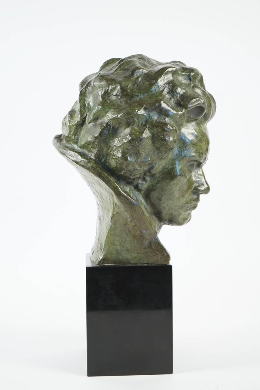 Bronze of Beethoven, 1925, Bronze on Base of Black Marble by Gantcheff In Good Condition In Saint-Ouen, FR