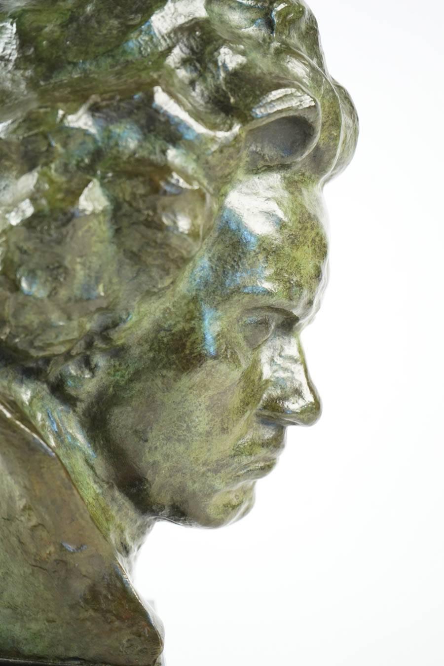 Early 20th Century Bronze of Beethoven, 1925, Bronze on Base of Black Marble by Gantcheff