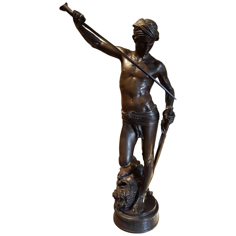 Bronze of "David after the Battle" or "David Vanqer" by Marius-Jean-Antonin Me For Sale