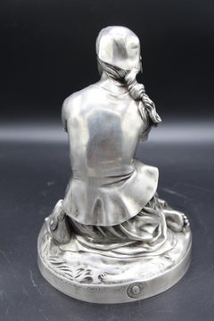 Bronze Of Joan Of Arc With Silver Patina, Barbedienne 19th Century